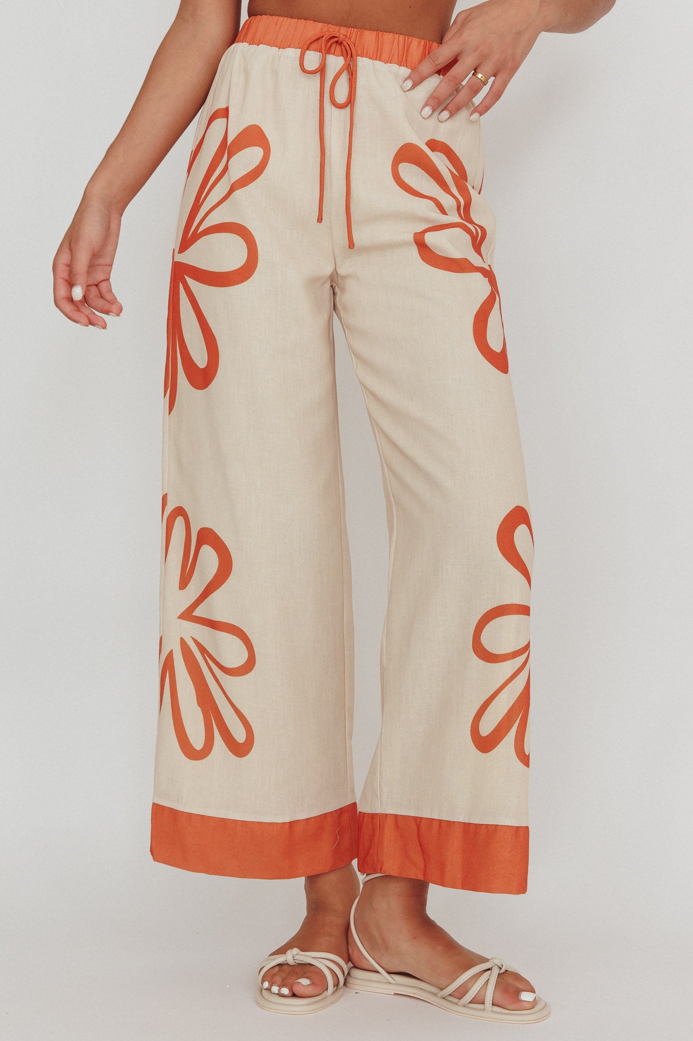 Briar Floral Wide Leg Pants Rust Beige by Selfie Leslie