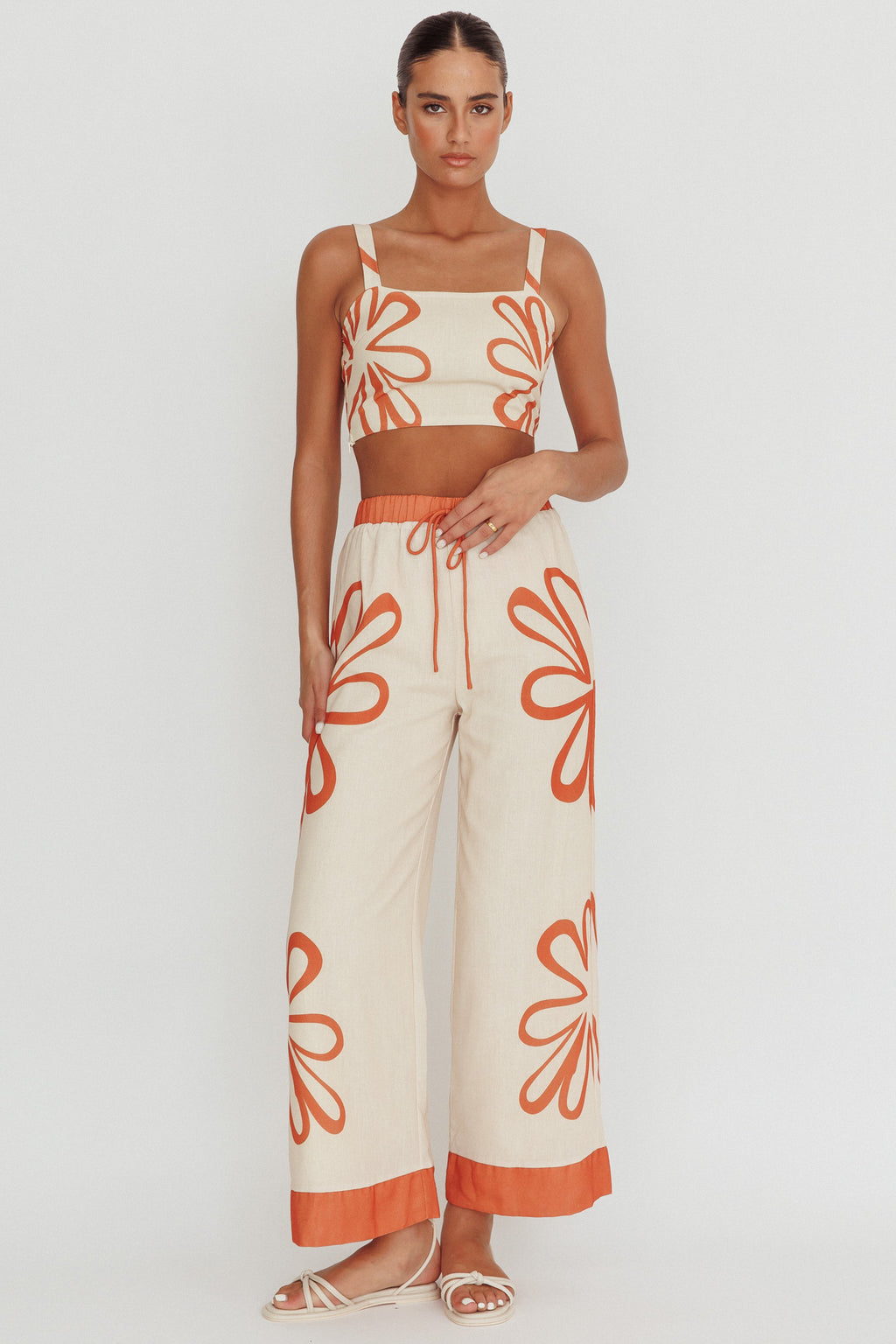Briar Floral Wide Leg Pants Rust Beige by Selfie Leslie