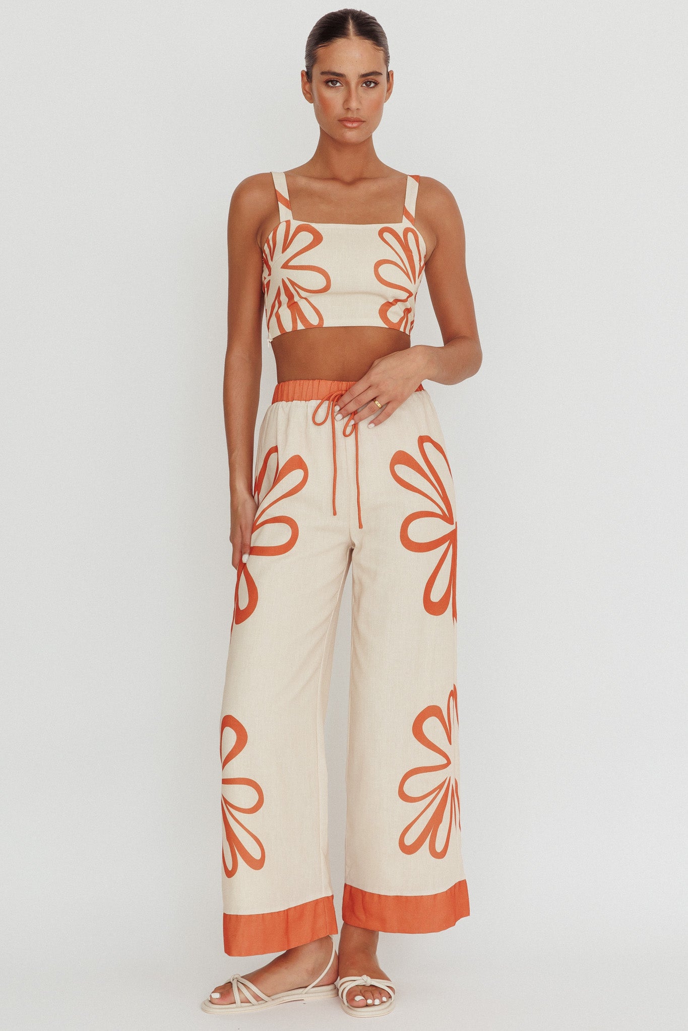 Briar Floral Wide Leg Pants Rust Beige by Selfie Leslie