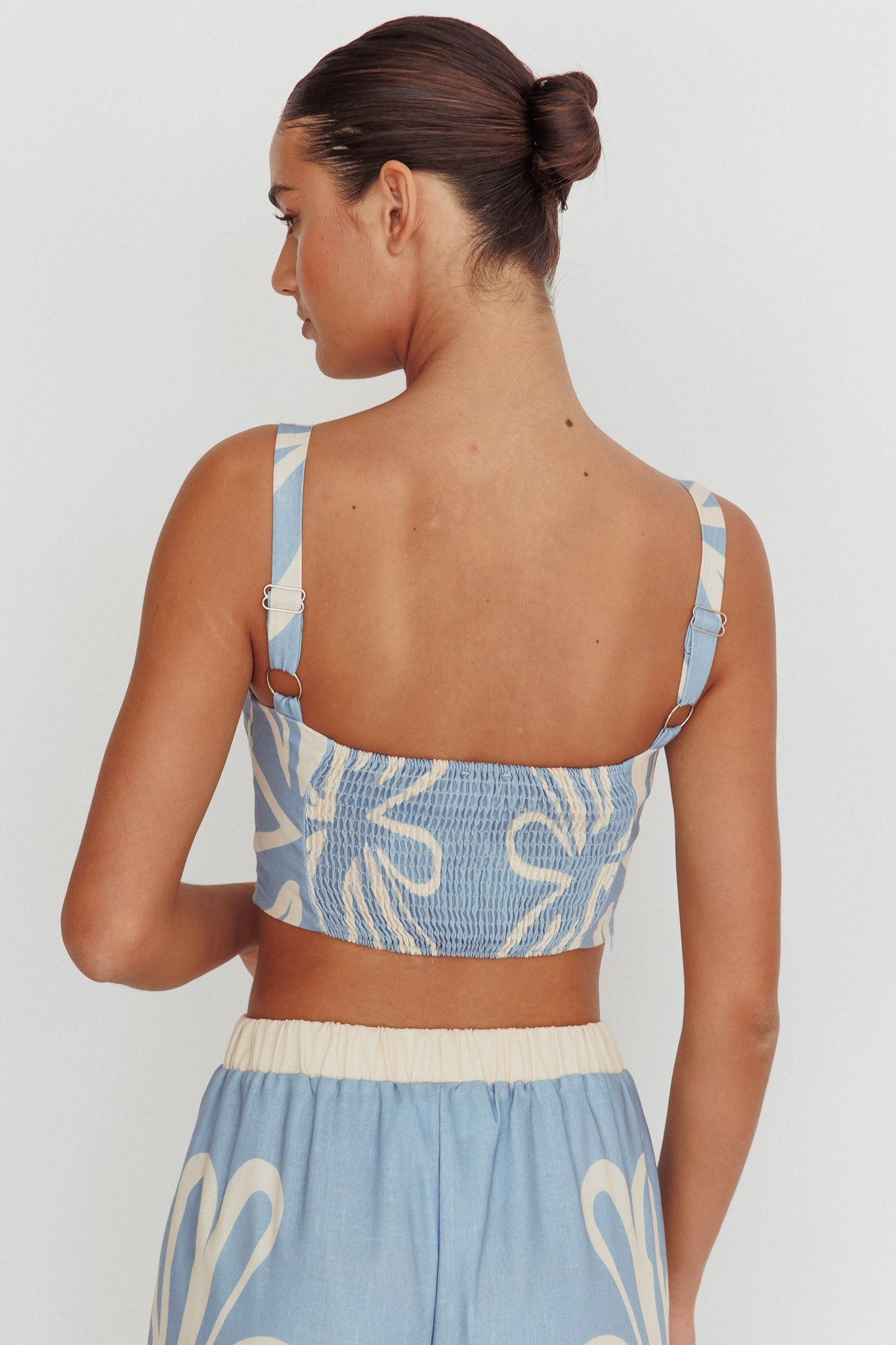 Briar Square Neck Cropped Top Beige Blue by Selfie Leslie