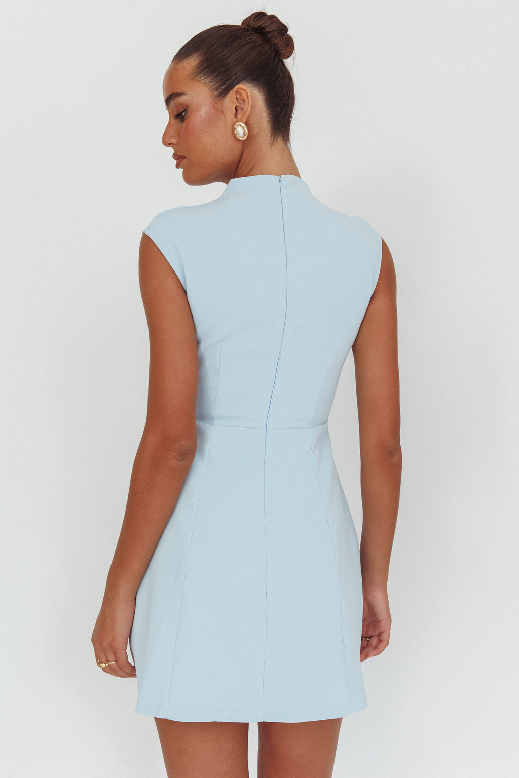 Thandi Pleat Shoulder Faux Pocket Mini Dress Steel Blue by Selfie Leslie