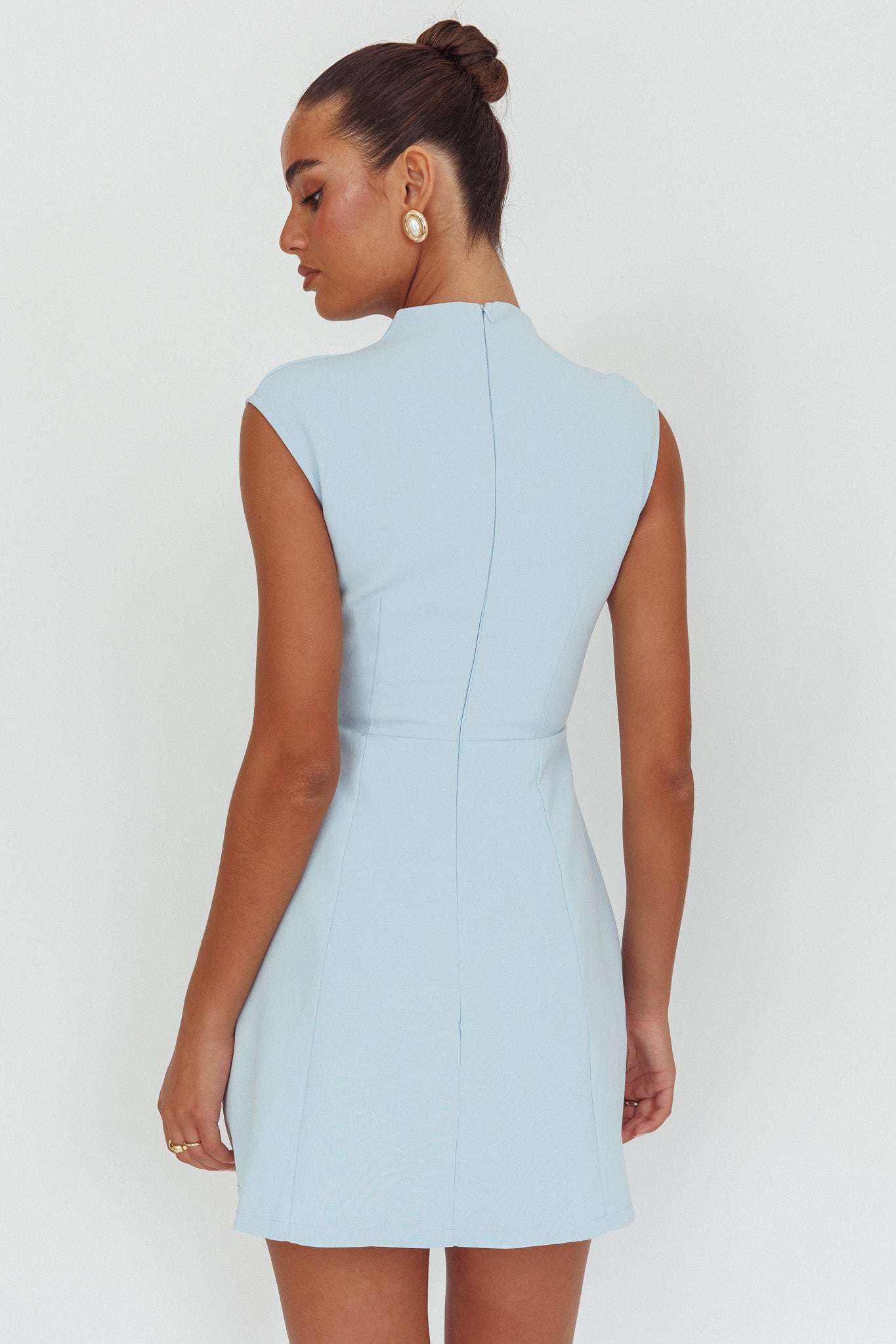 Thandi Pleat Shoulder Faux Pocket Mini Dress Steel Blue by Selfie Leslie