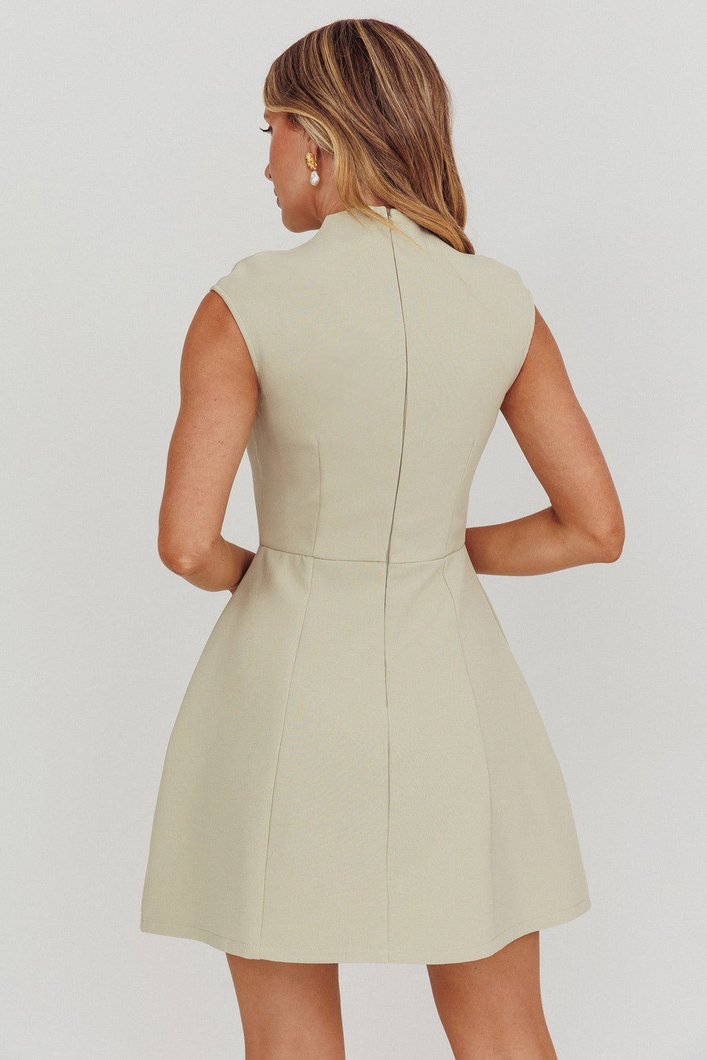 Thandi Pleat Shoulder Faux Pocket Mini Dress Sage by Selfie Leslie