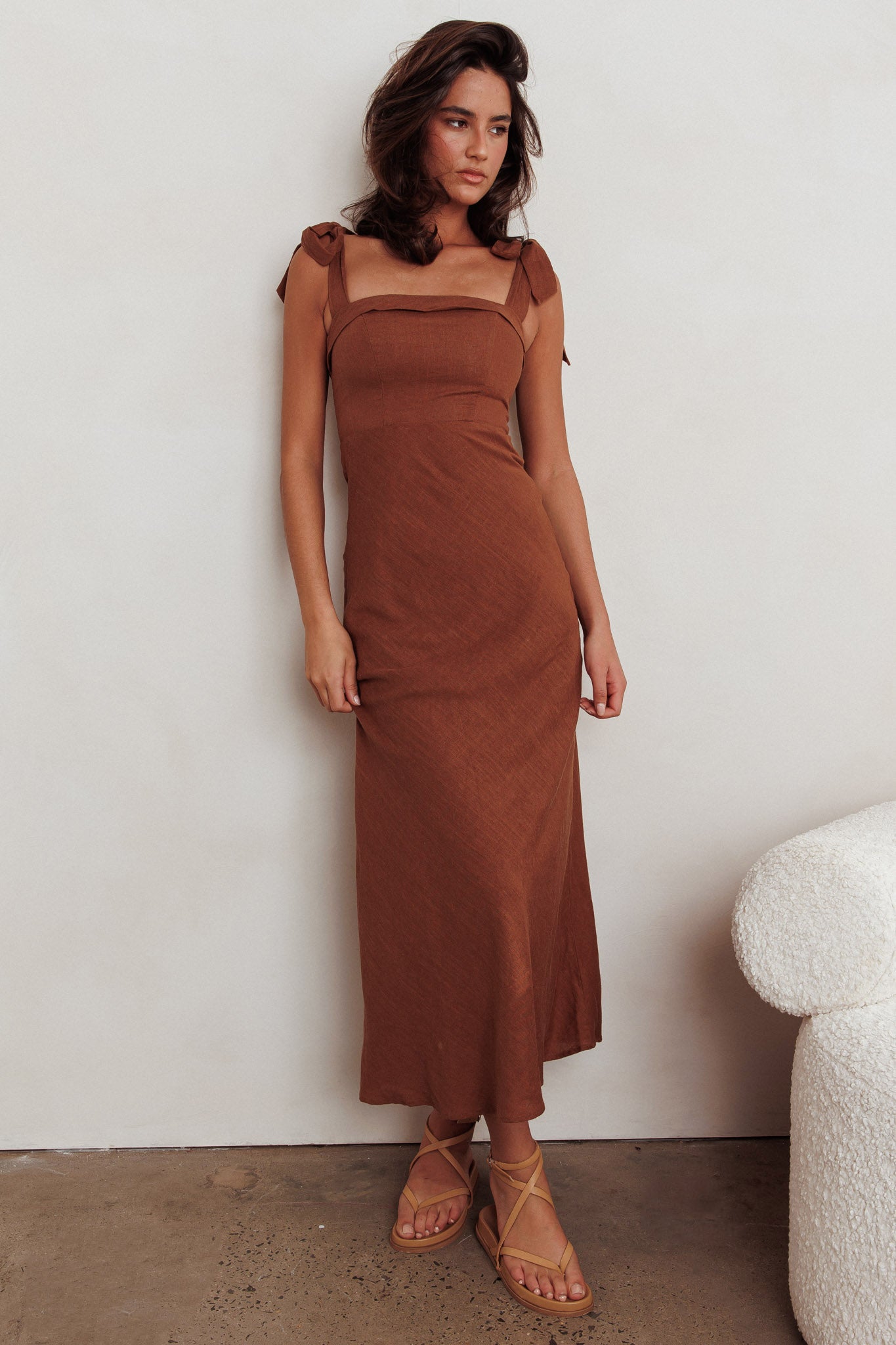 Appreciate You Tied Shoulder Maxi Dress Chocolate by Selfie Leslie