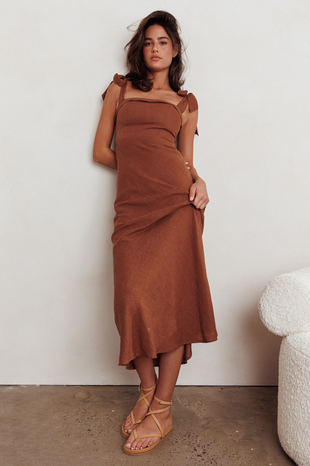 Appreciate You Tied Shoulder Maxi Dress Chocolate by Selfie Leslie