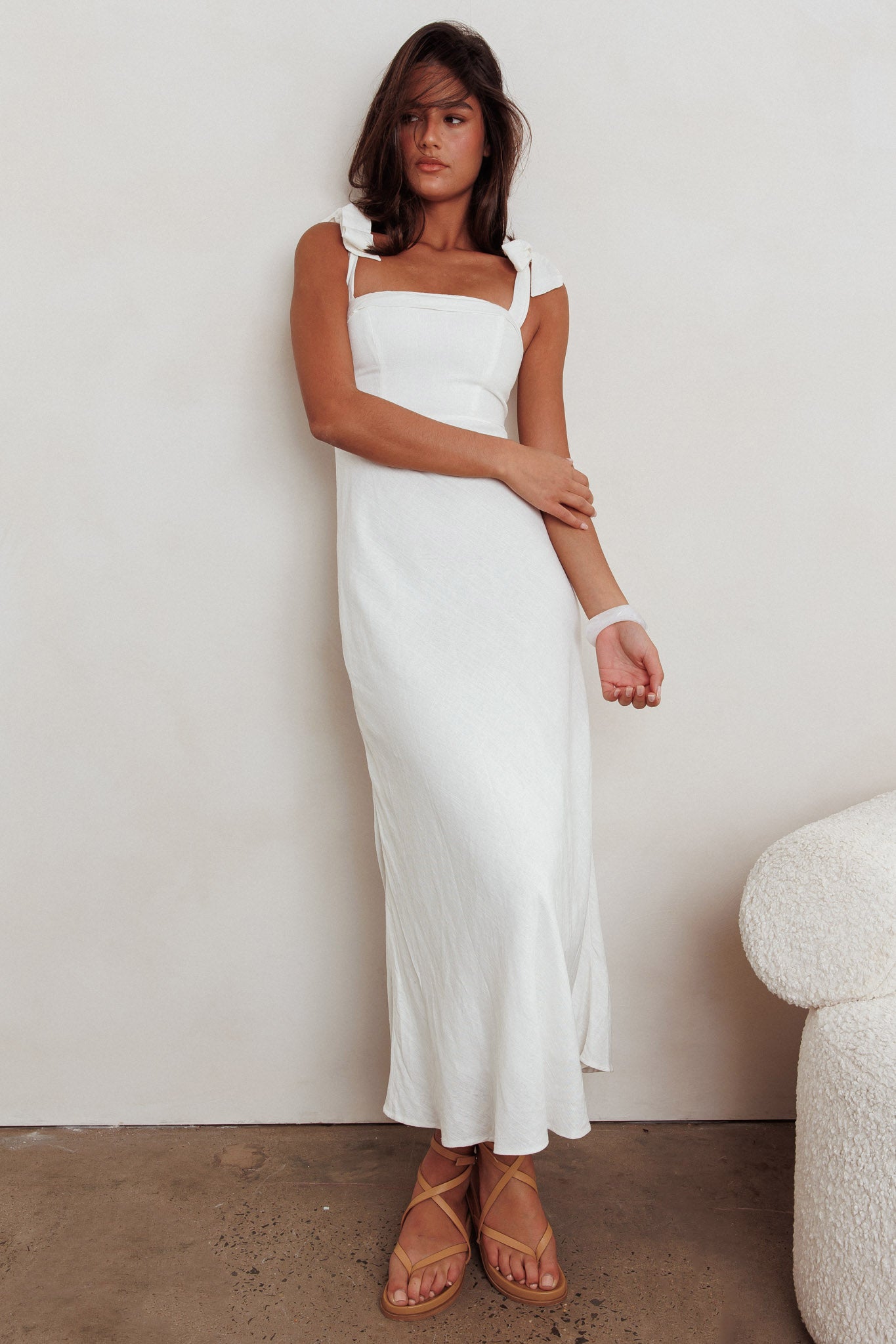Appreciate You Tied Shoulder Maxi Dress White by Selfie Leslie