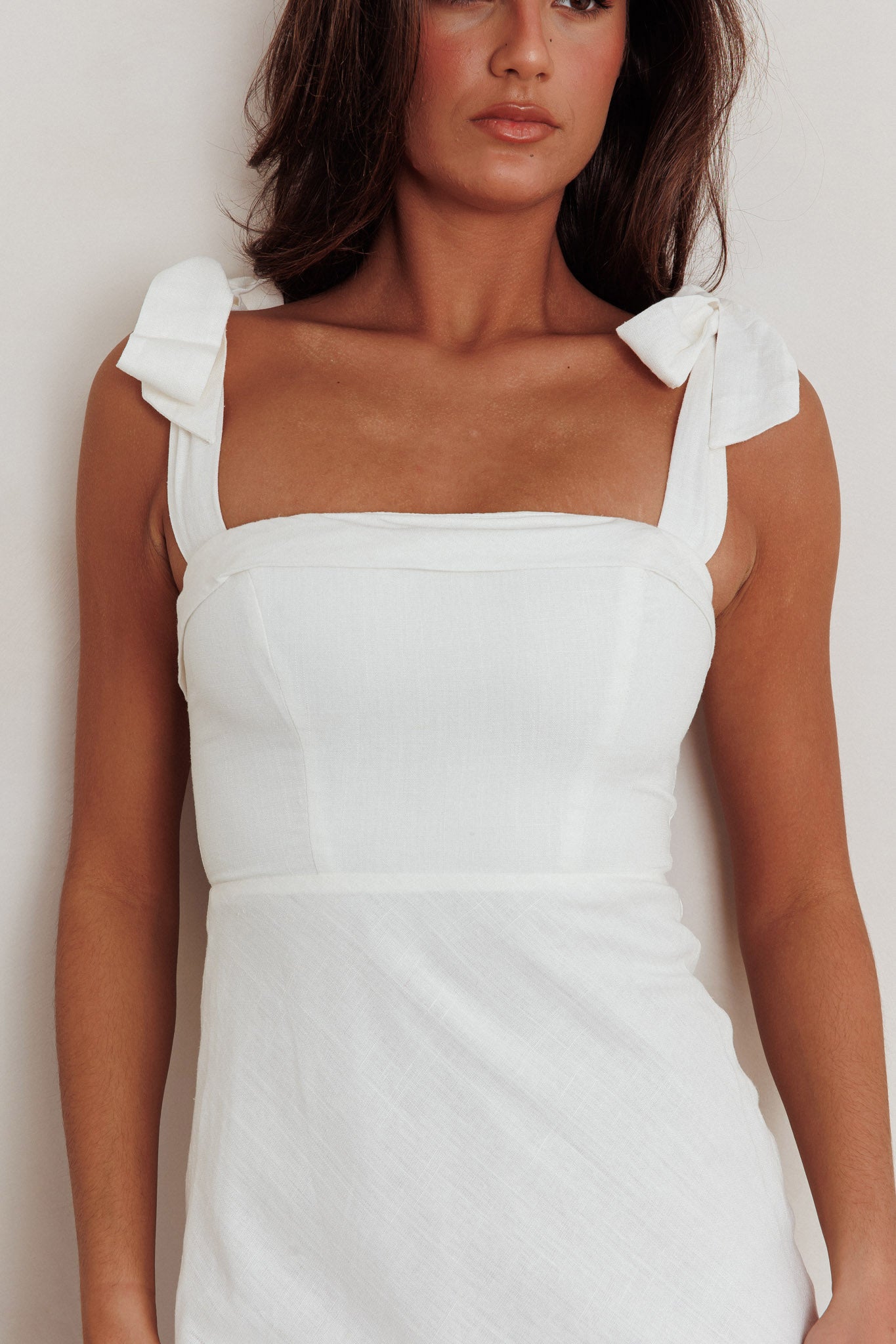 Appreciate You Tied Shoulder Maxi Dress White by Selfie Leslie