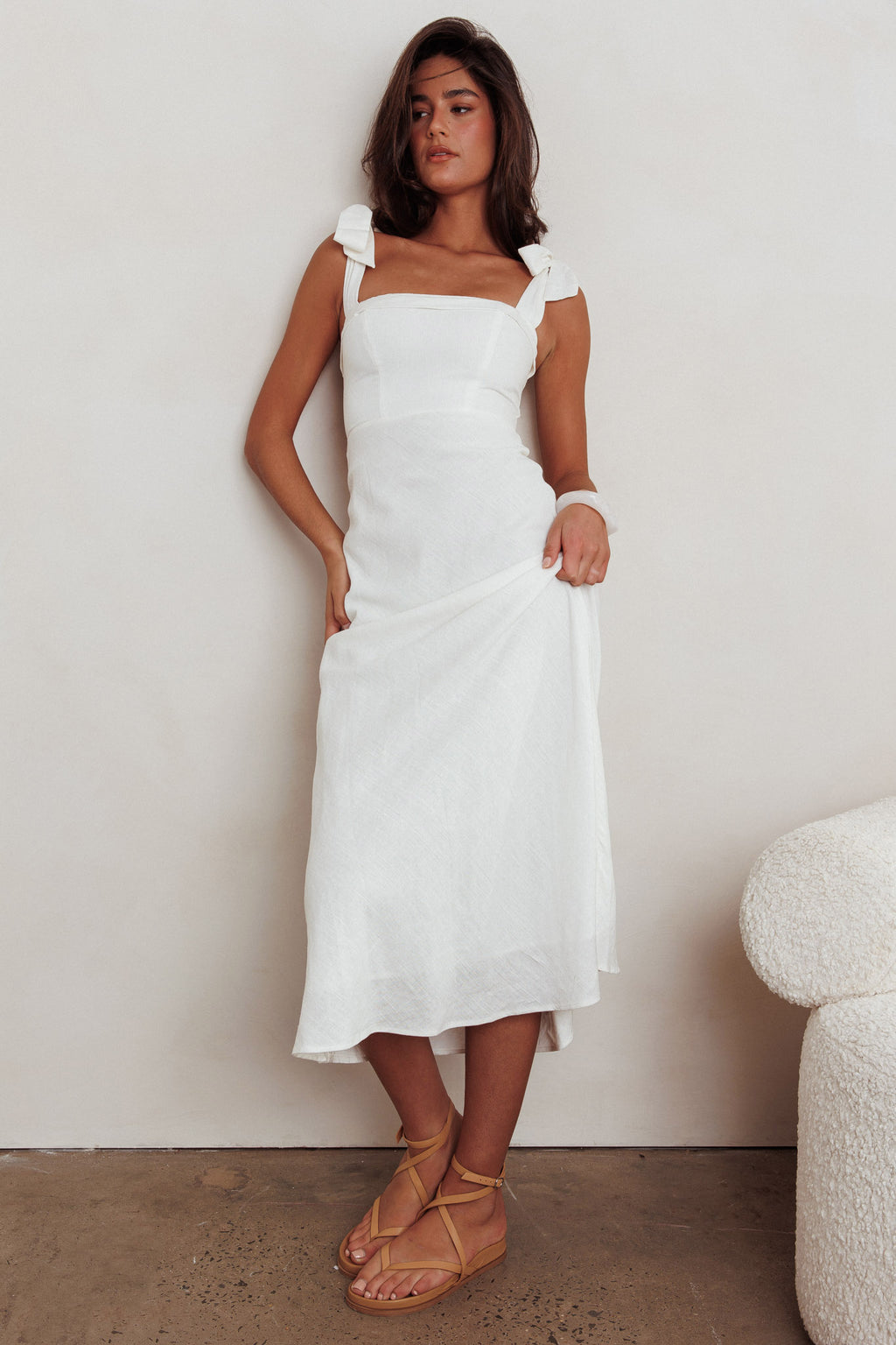 Appreciate You Tied Shoulder Maxi Dress White by Selfie Leslie