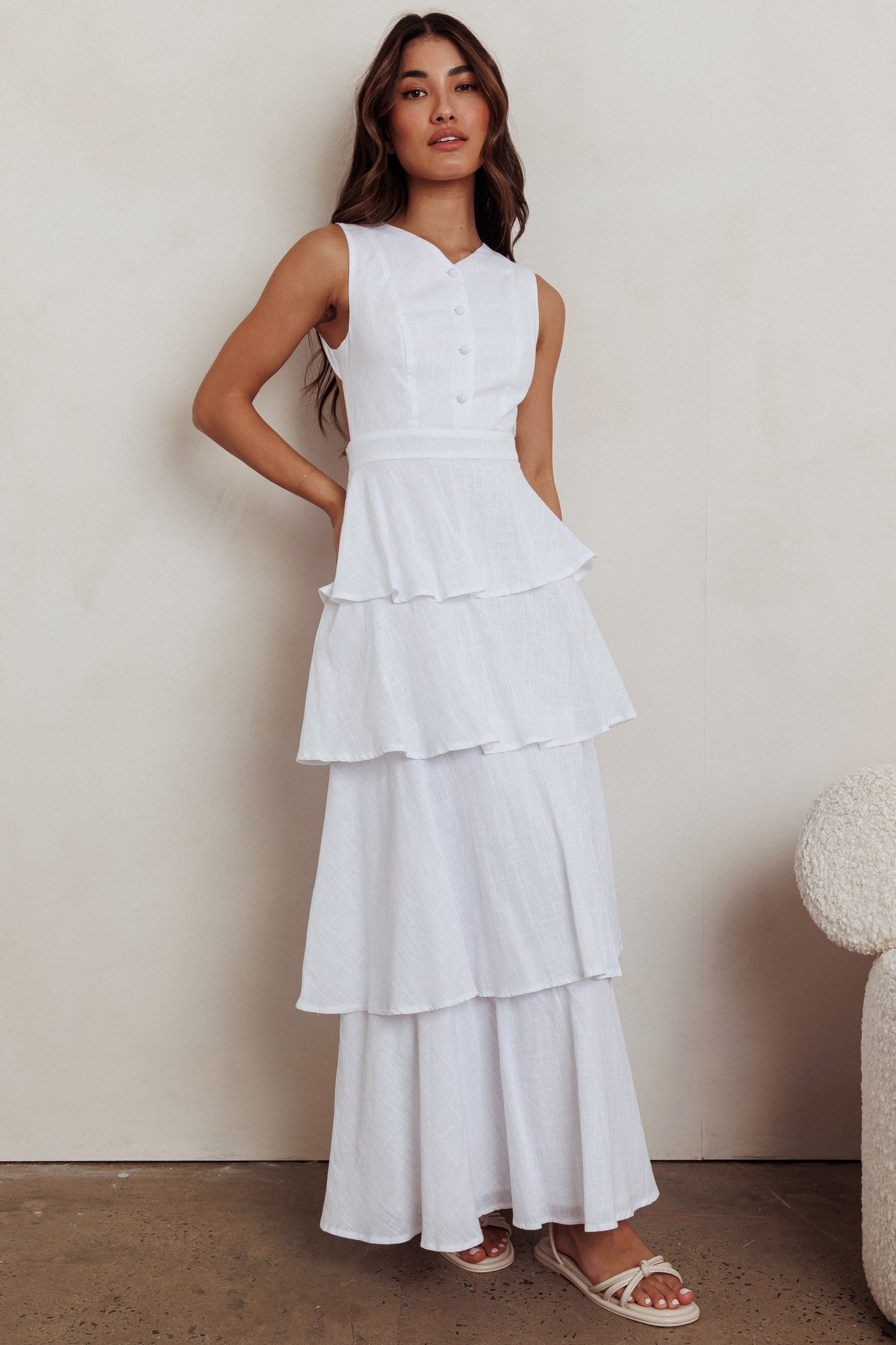 Shop the Just Perfect Tiered Ruffle Maxi Dress White
