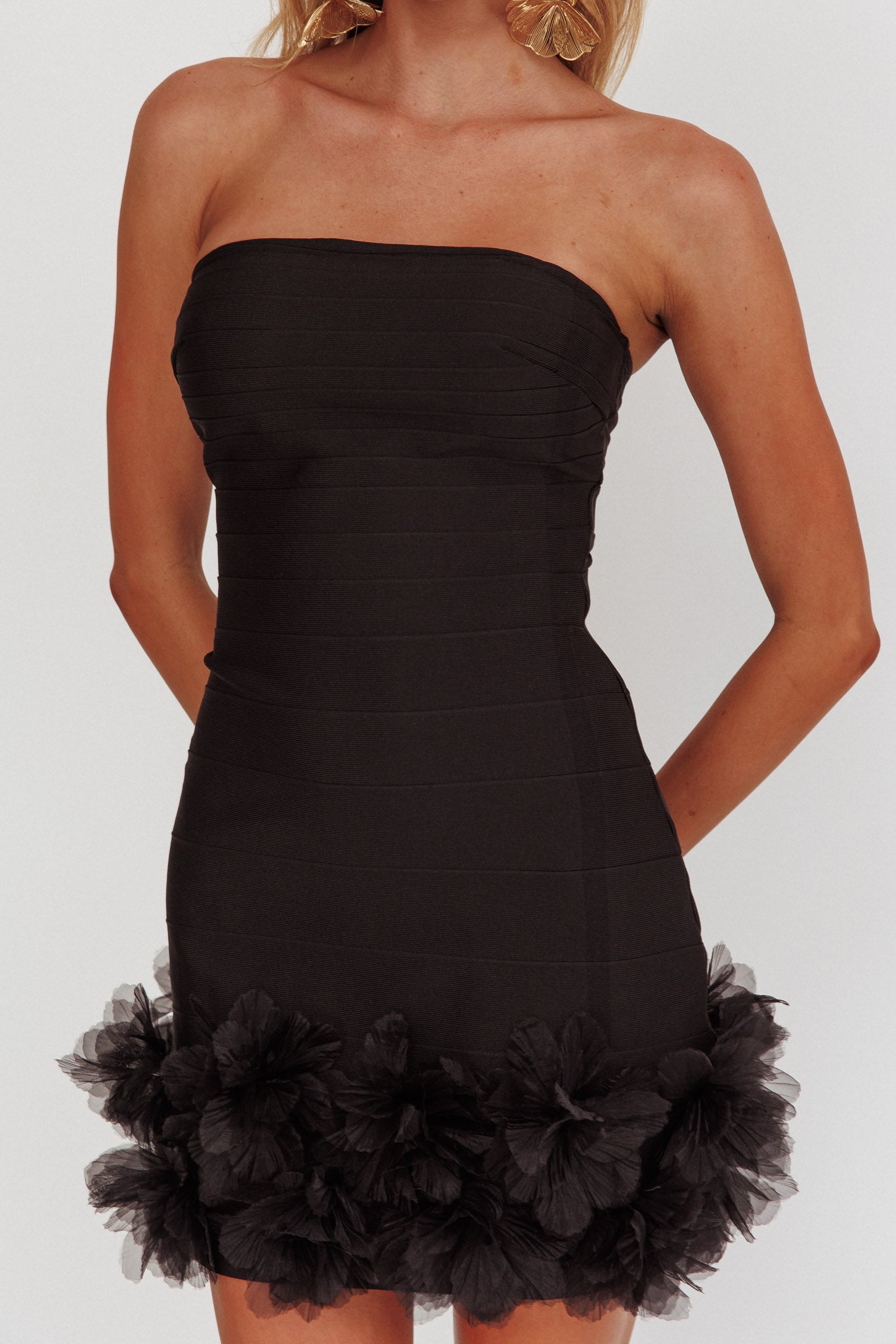 hallie embellished hem mini dress Leni Strapless Embellished Hem Mini Dress Black