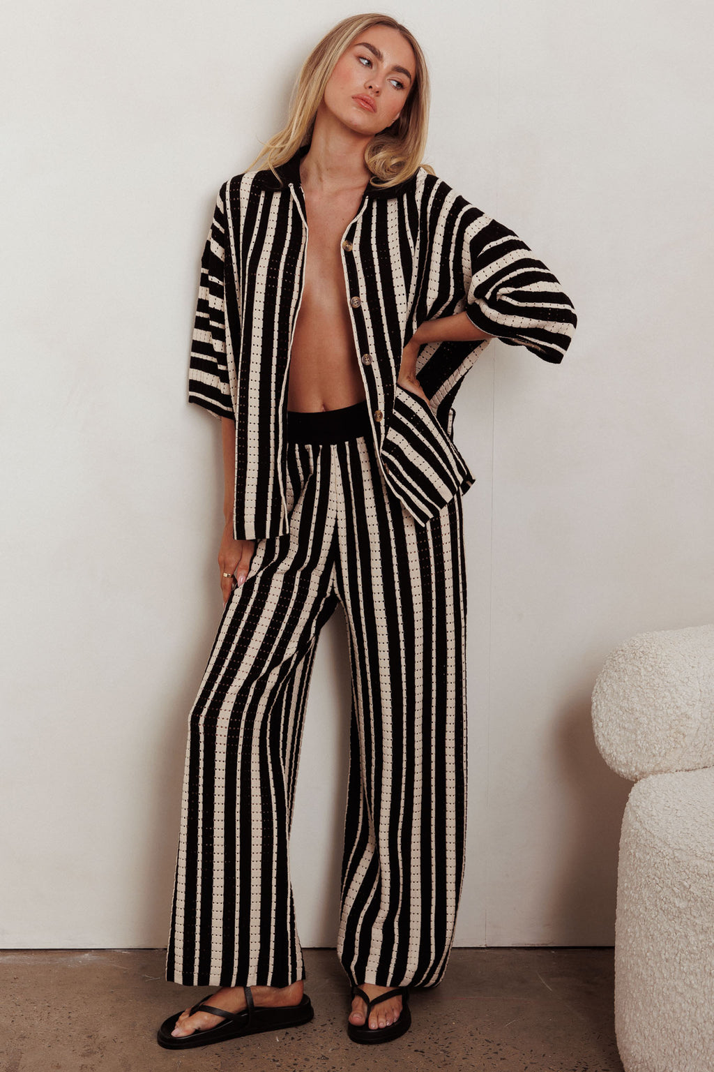 Influence Knit Straight Leg Pants Black by Selfie Leslie