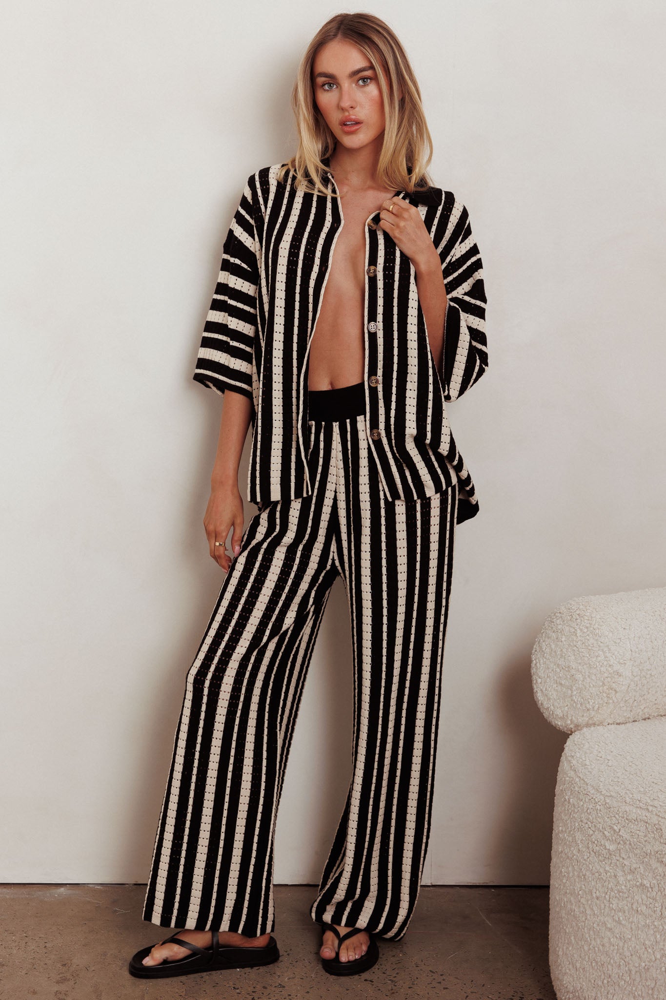 Influence Knit Straight Leg Pants Black by Selfie Leslie