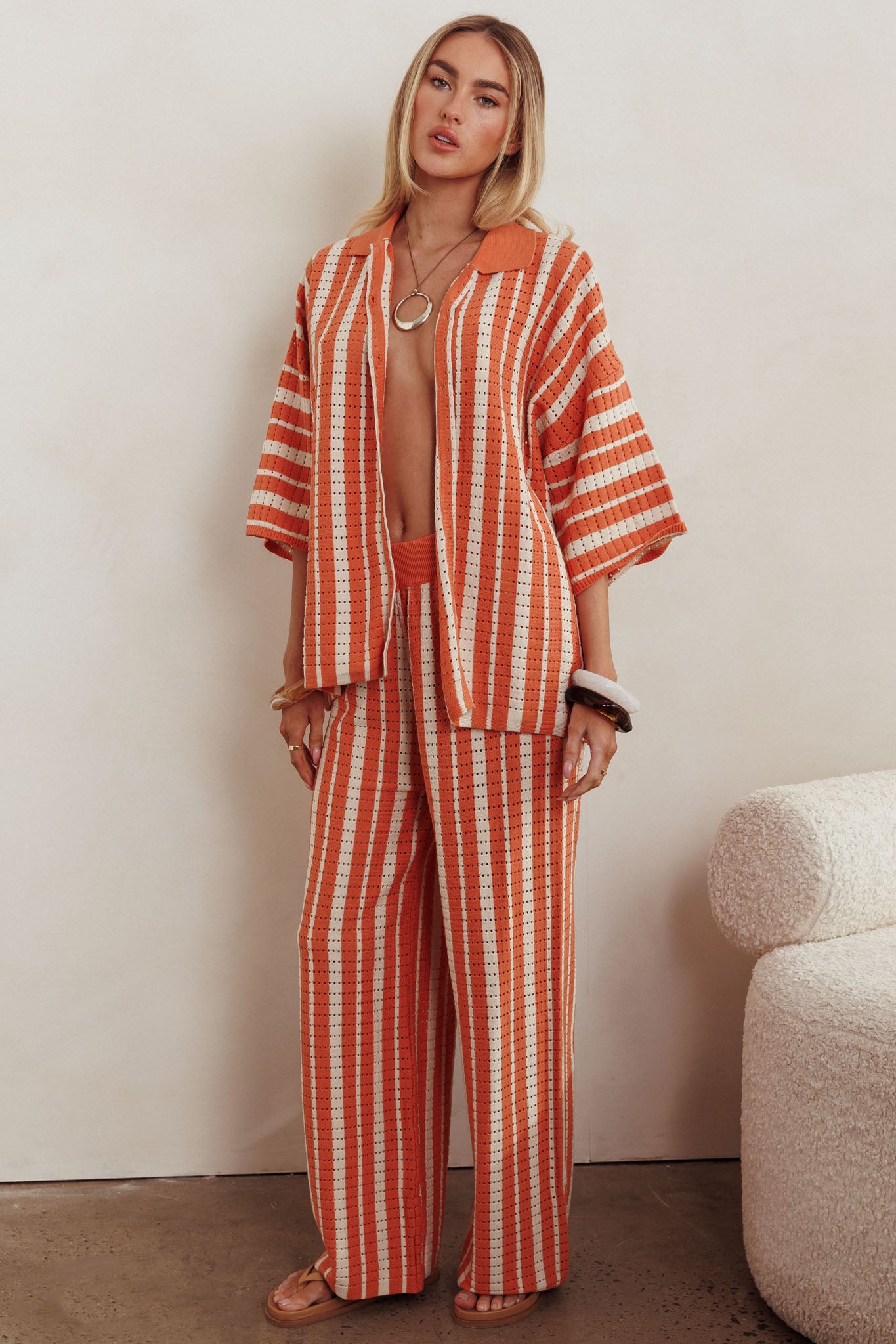 Influence Knit Straight Leg Pants Orange by Selfie Leslie