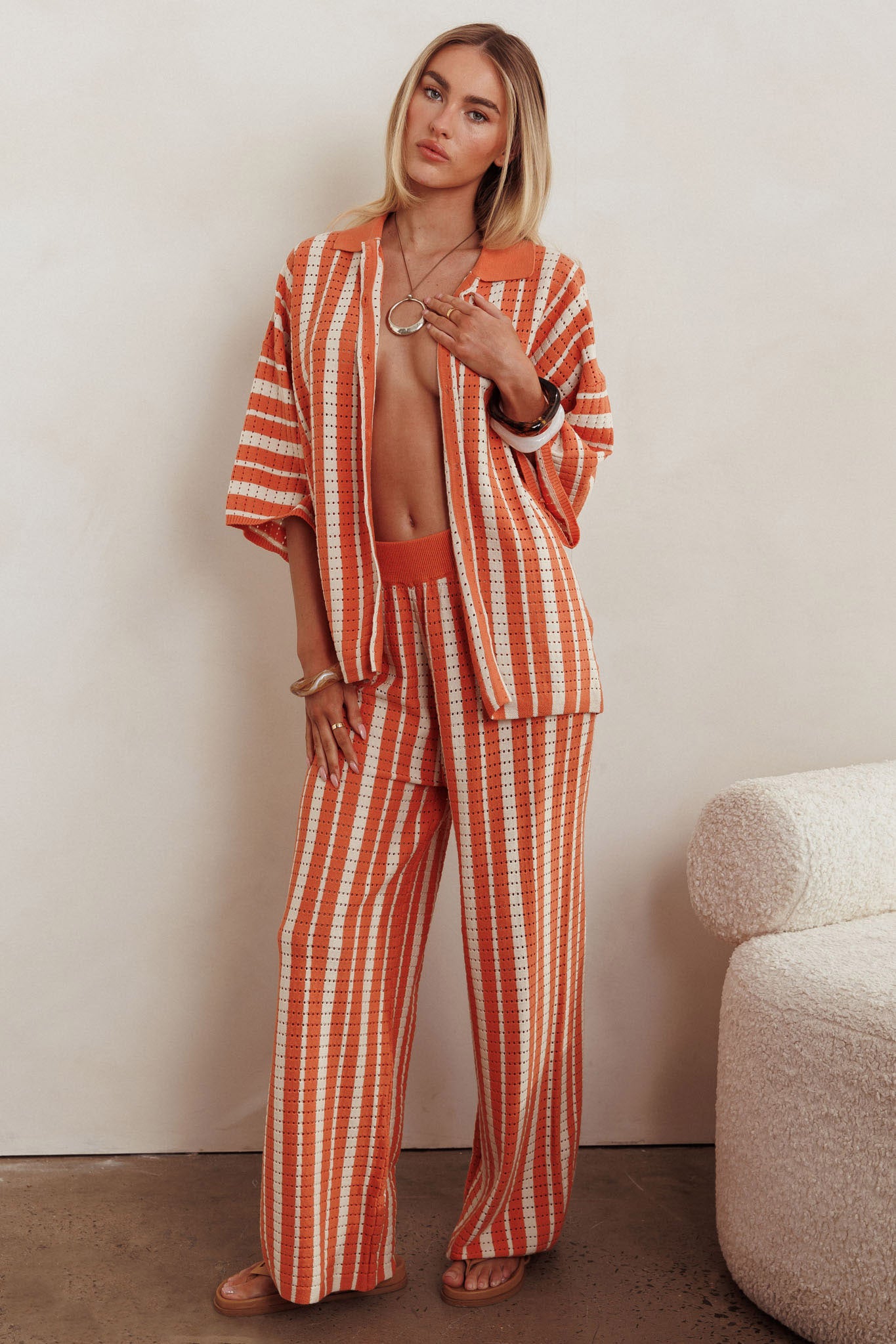 Influence Knit Straight Leg Pants Orange by Selfie Leslie