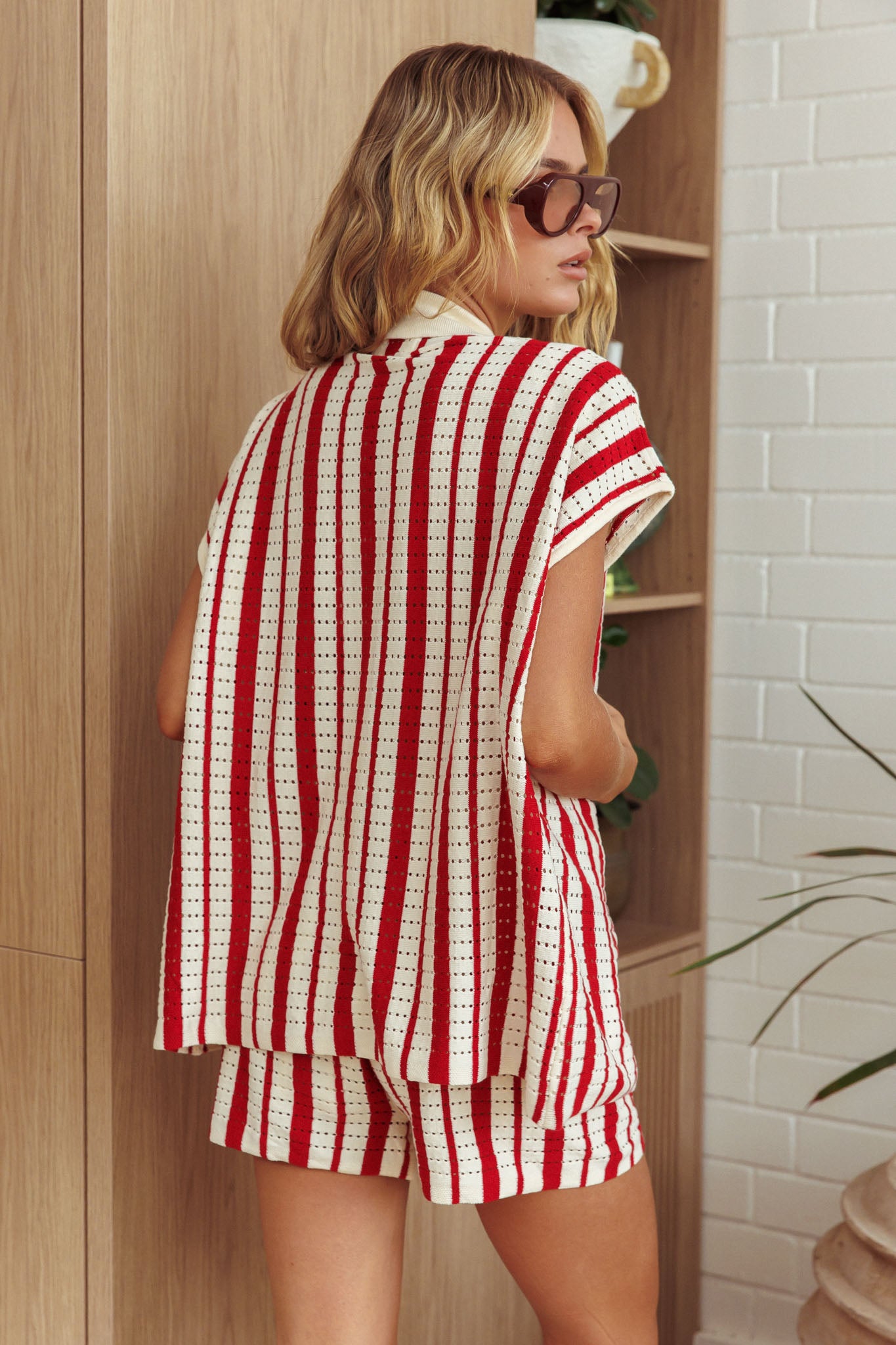 Influence Short Sleeve Knit Shirt Striped Red by Selfie Leslie