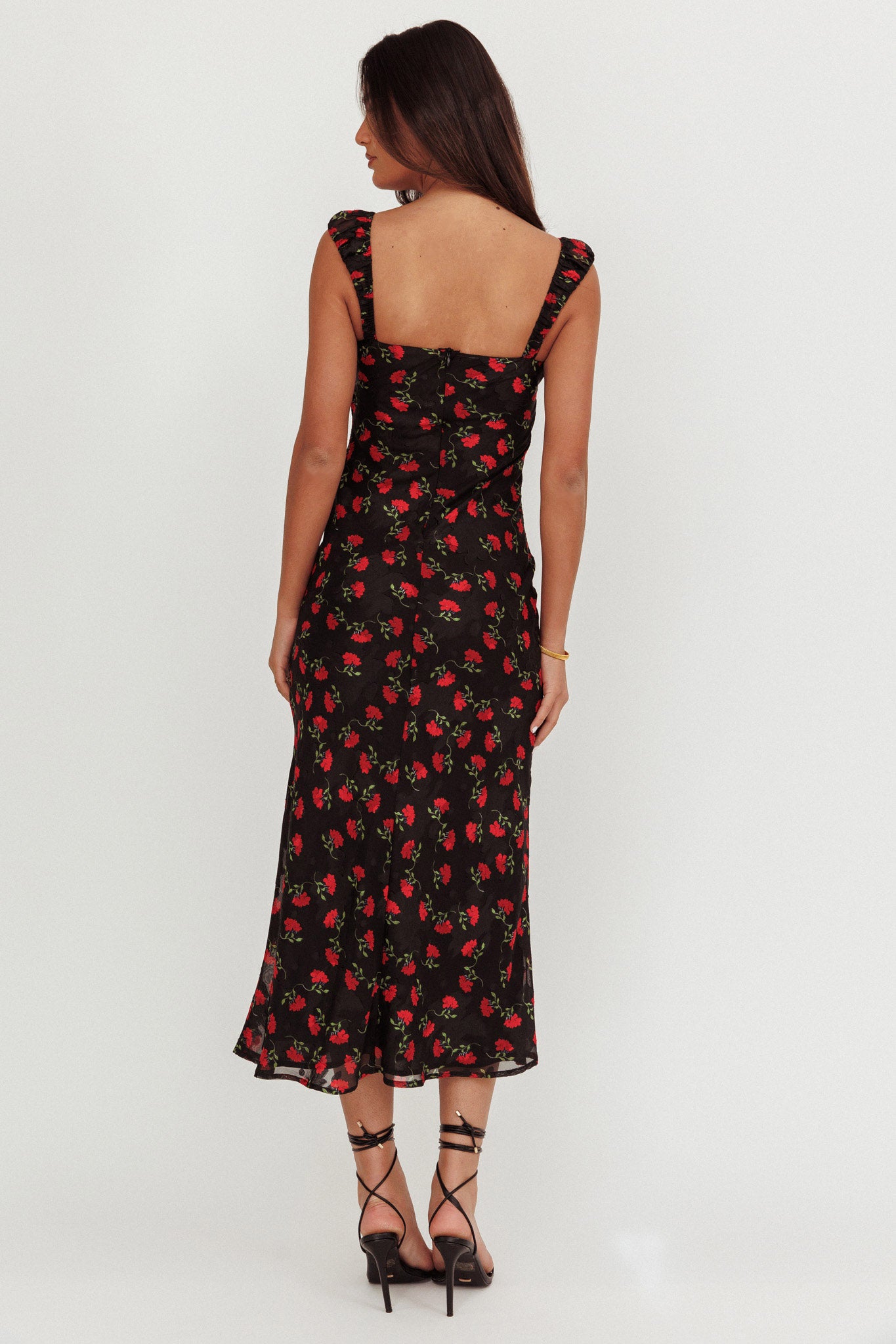 Femme Belle Ribbon Trim Maxi Dress Floral Black by Selfie Leslie