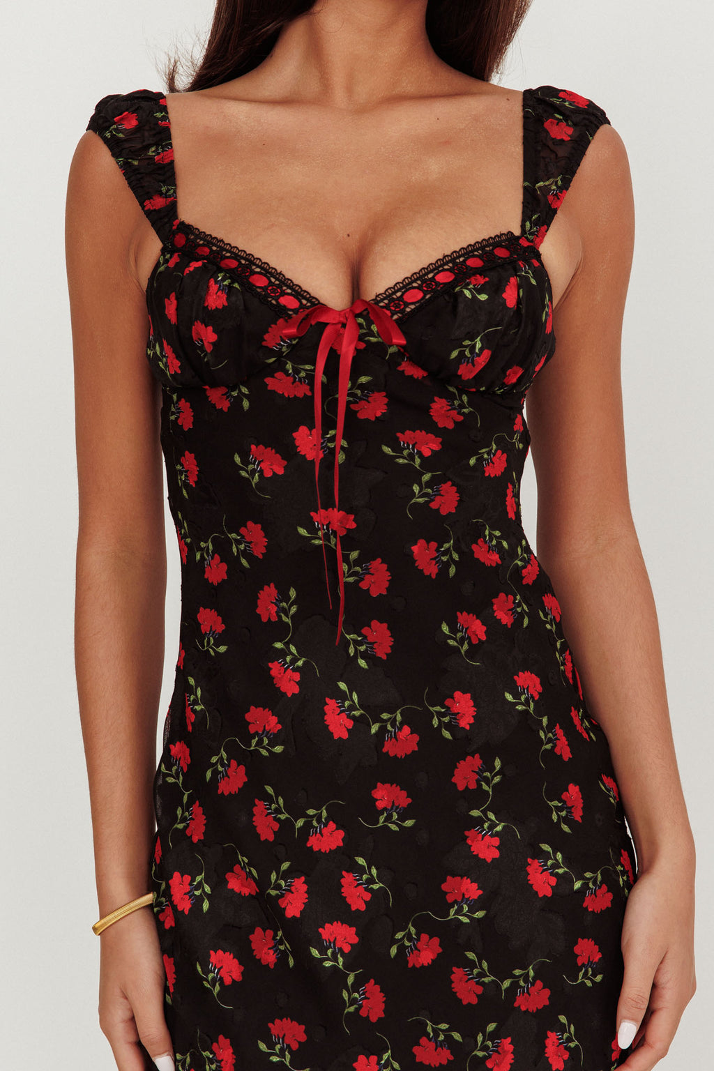 Femme Belle Ribbon Trim Maxi Dress Floral Black by Selfie Leslie