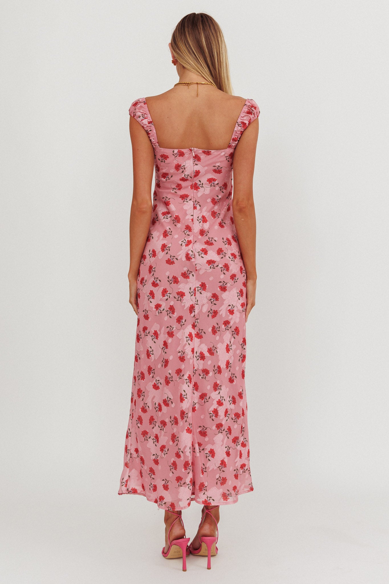 Femme Belle Ribbon Trim Maxi Dress Floral Pink by Selfie Leslie