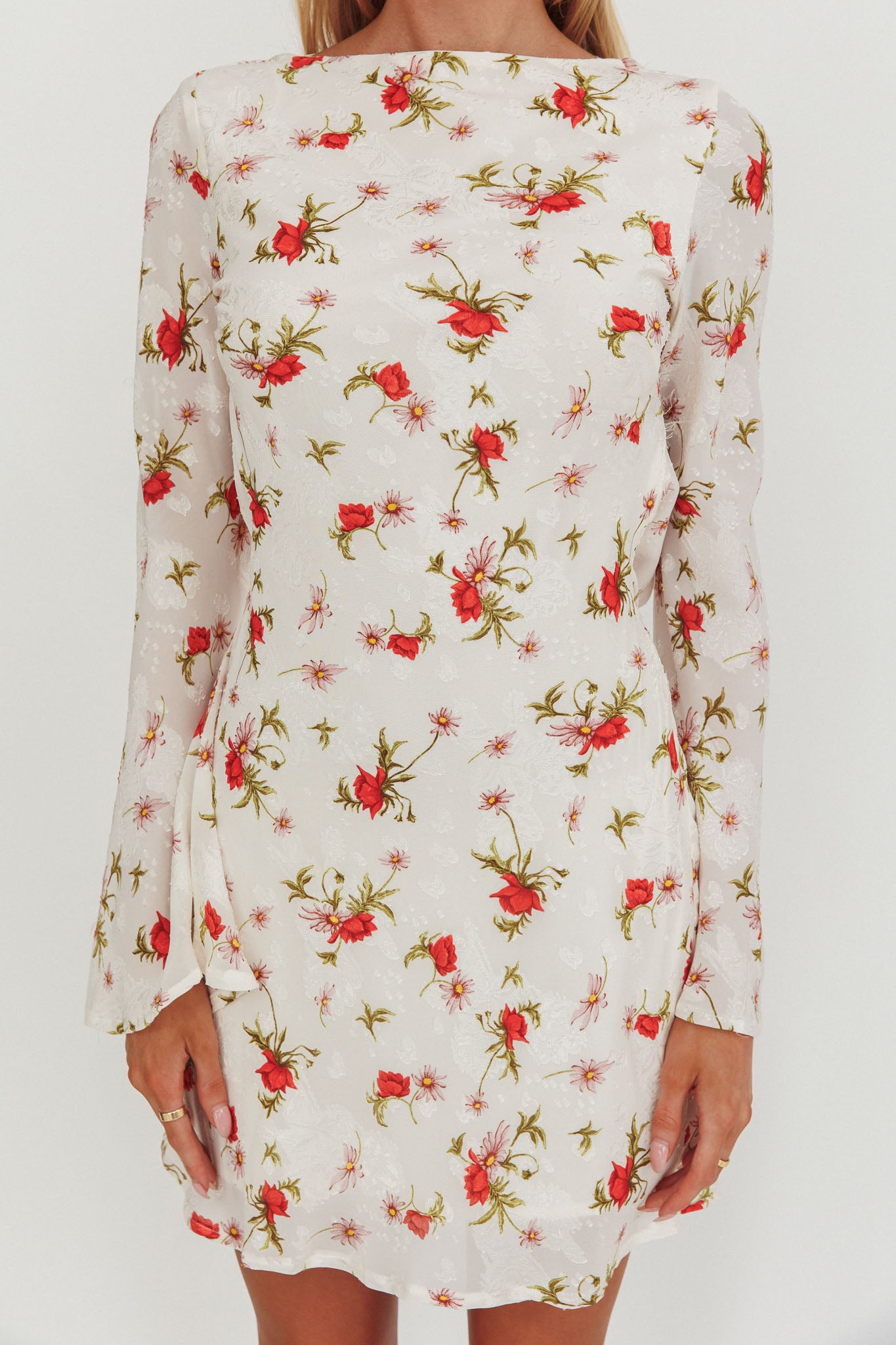 Thriller Long Sleeve Backless Mini Dress Floral White - Xs Thriller Long Sleeve Backless Mini Dress Floral White - Xs