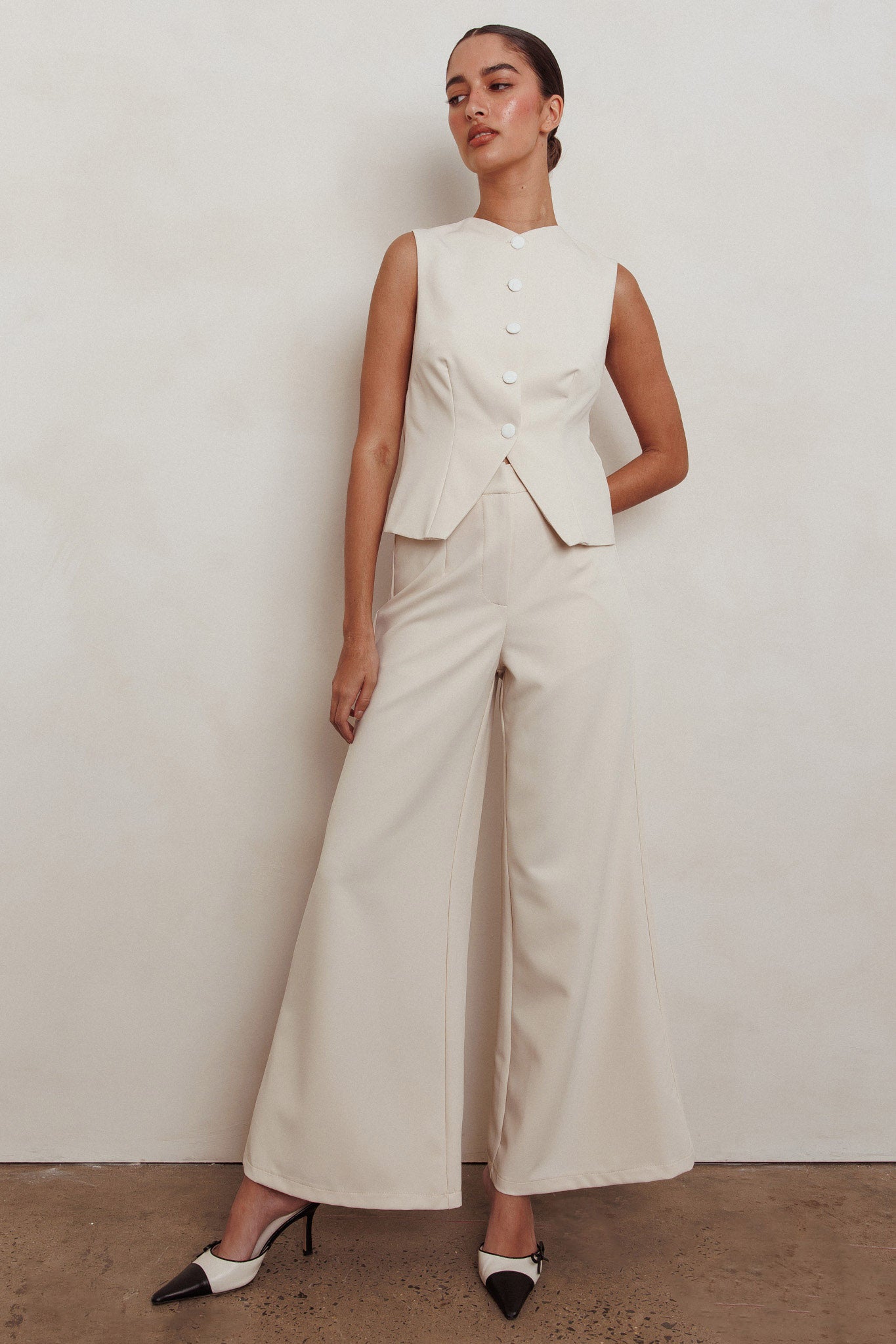 Consideration Wide Leg Pant Beige by Selfie Leslie