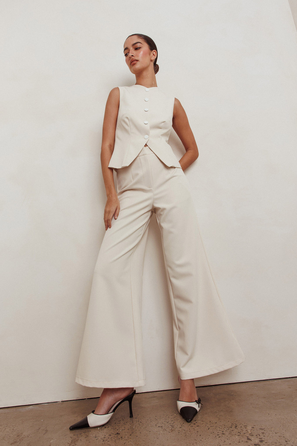 Consideration Wide Leg Pant Beige by Selfie Leslie