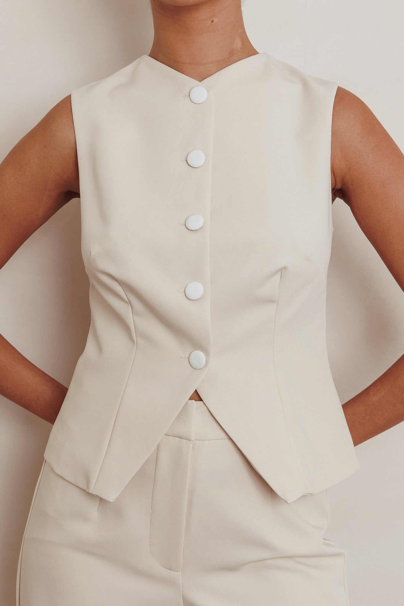 Consideration Sleeveless Vest Top Beige by Selfie Leslie