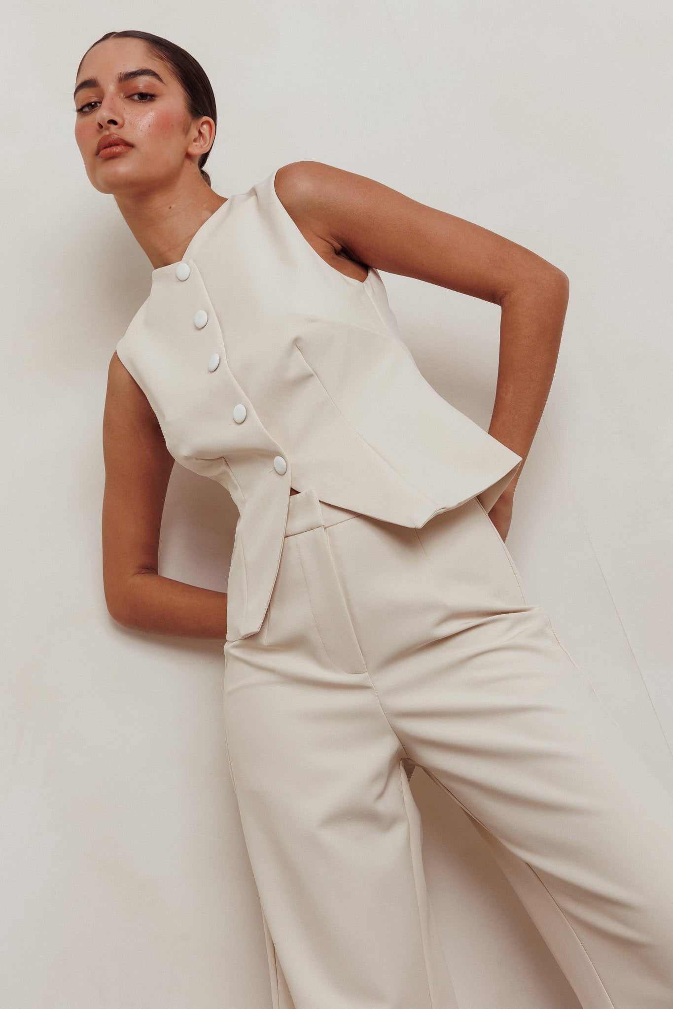 Consideration Sleeveless Vest Top Beige by Selfie Leslie