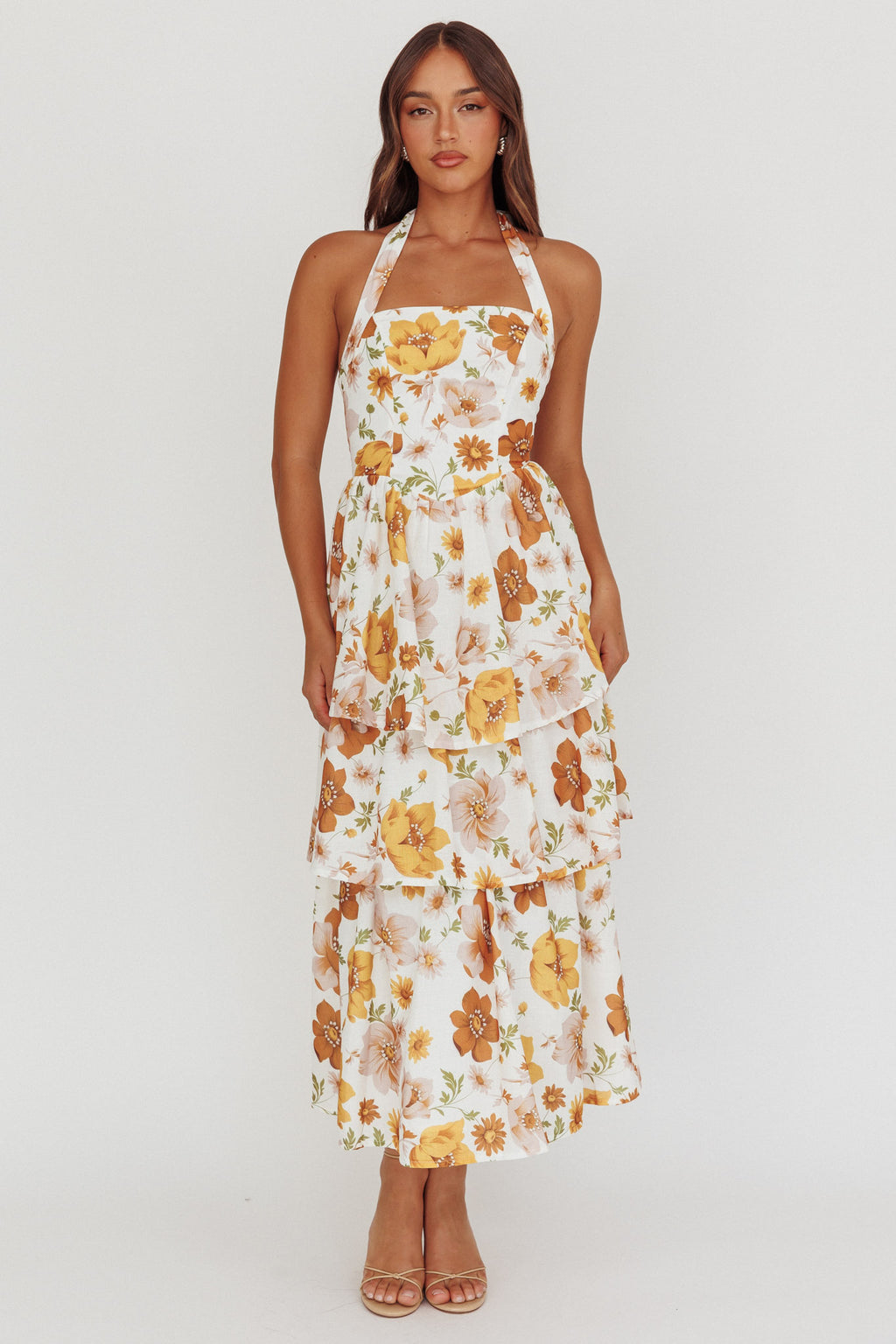 Shaya Tiered Ruffle Maxi Dress Floral Yellow by Selfie Leslie