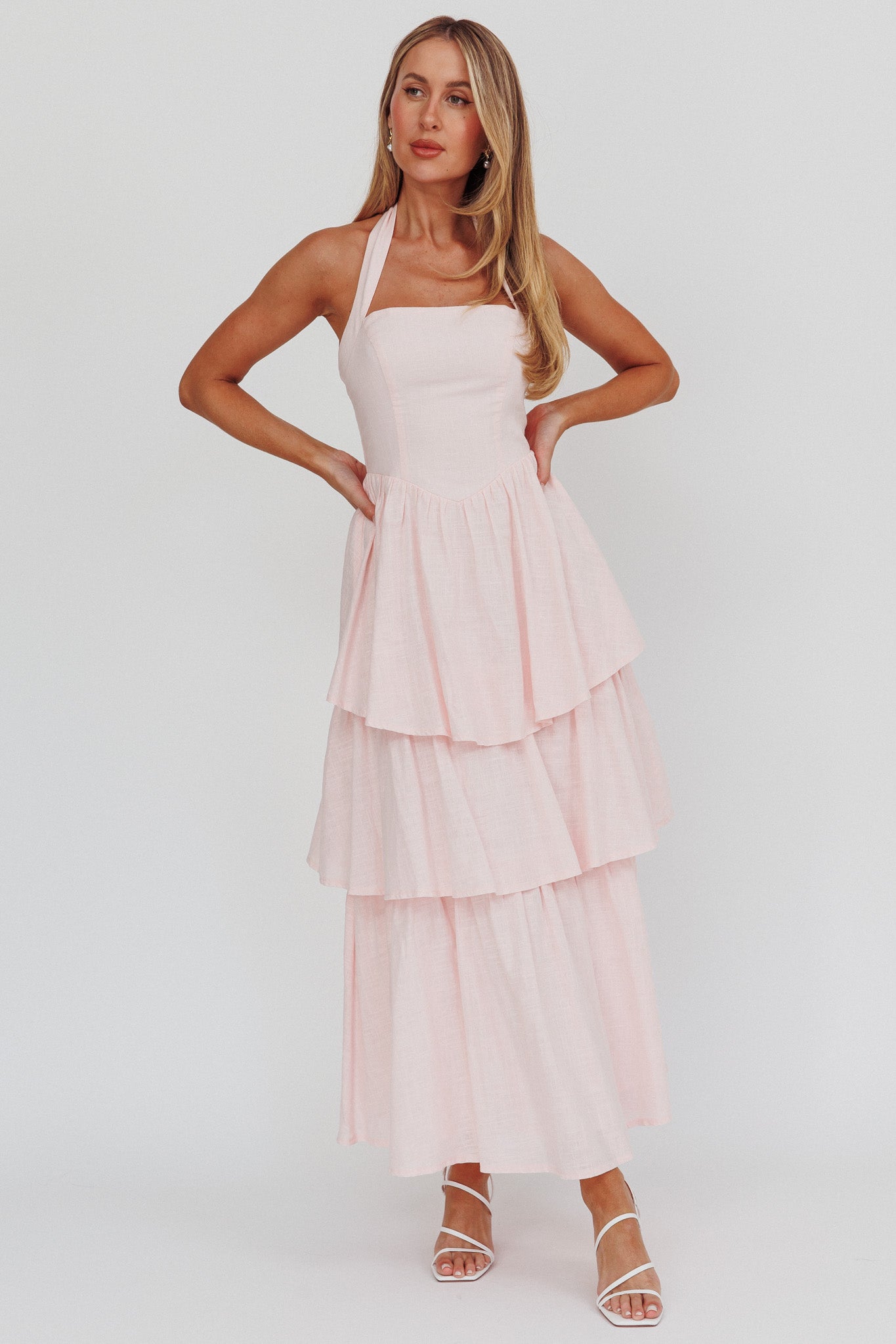 Shaya Tiered Ruffle Maxi Dress Pink - M Shaya Tiered Ruffle Maxi Dress Pink - M