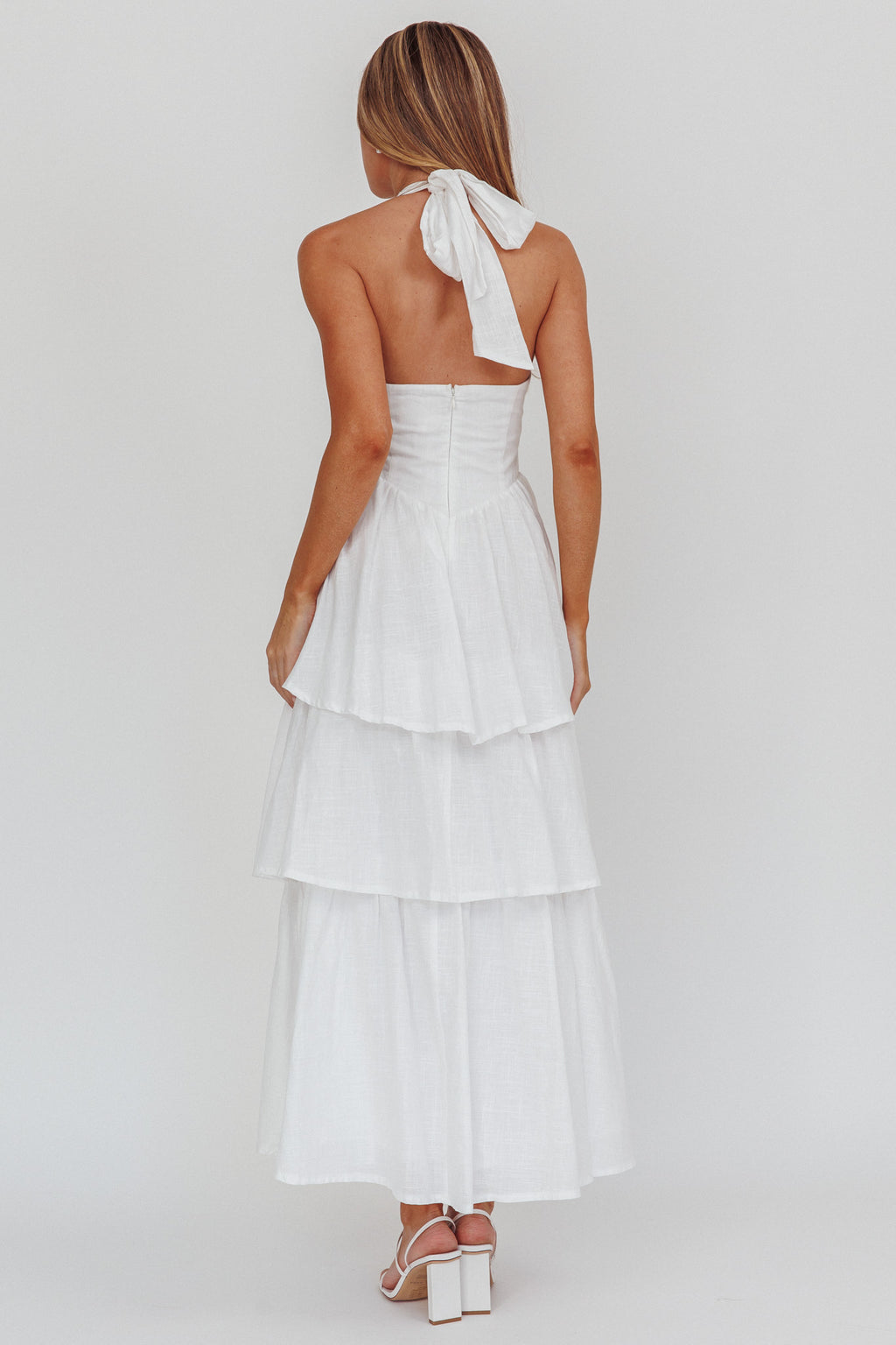 Shaya Tiered Ruffle Maxi Dress White by Selfie Leslie