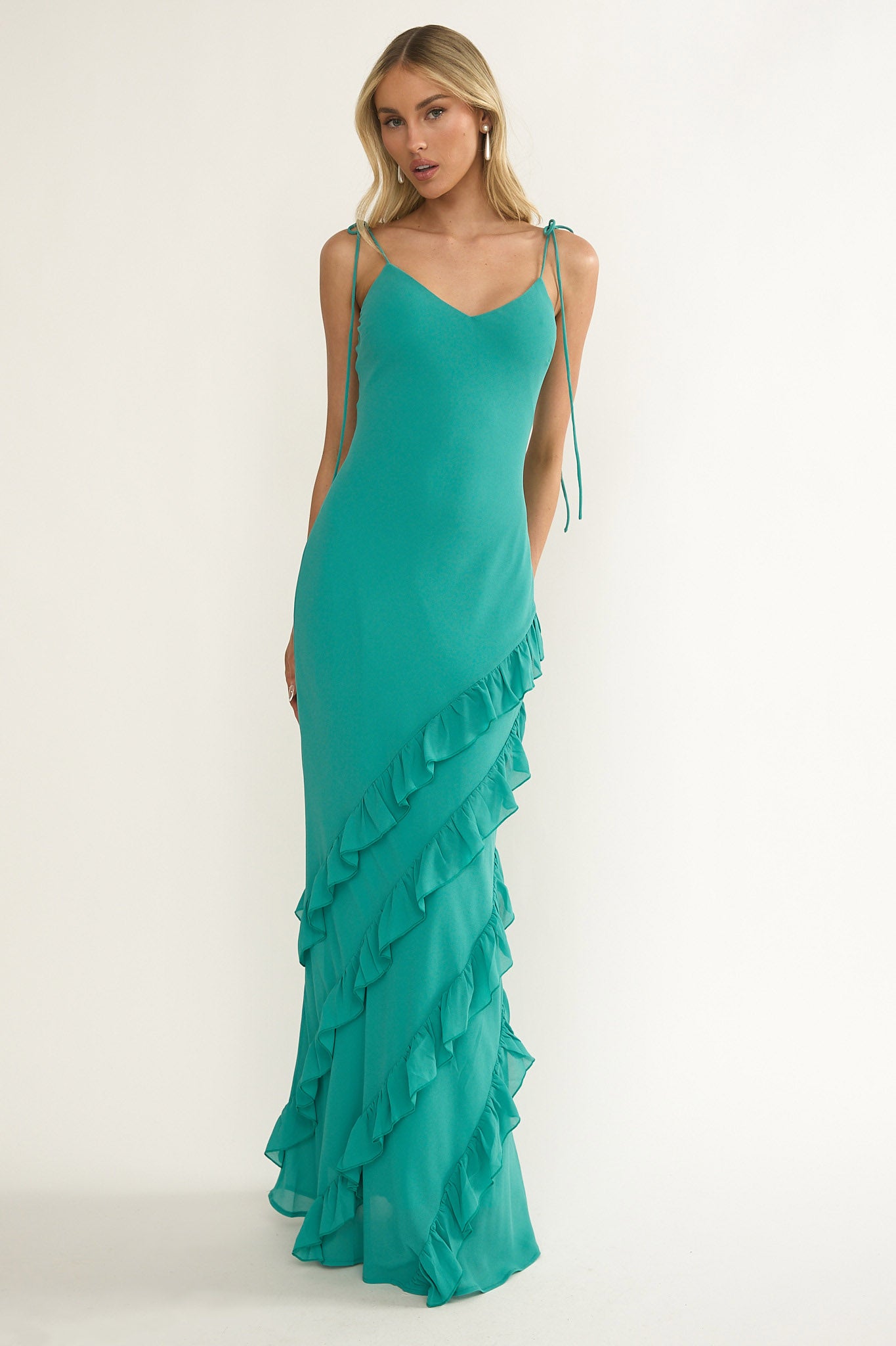 Dreamy Day Ruffle Trim Maxi Dress Turquoise by Selfie Leslie