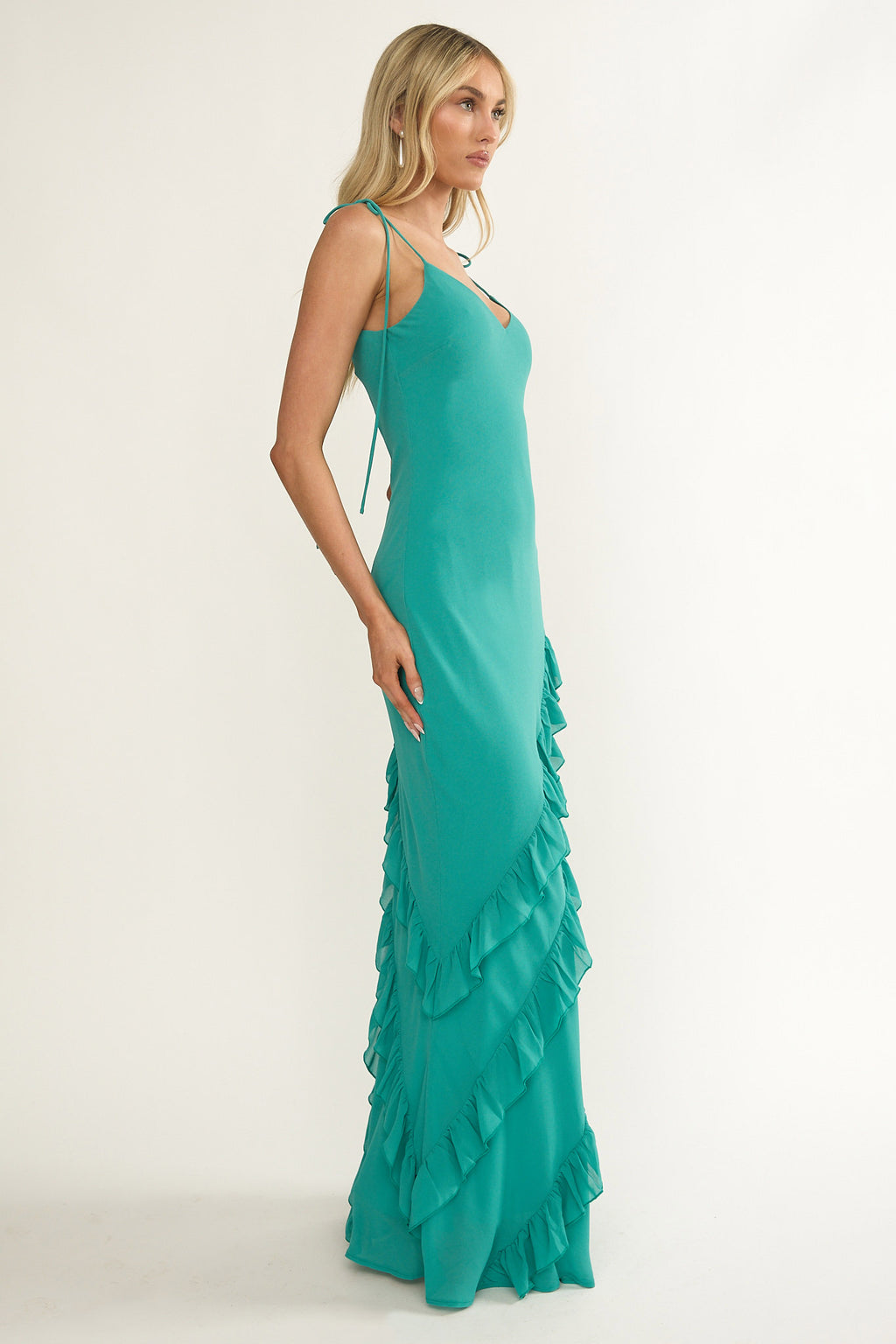 Dreamy Day Ruffle Trim Maxi Dress Turquoise by Selfie Leslie