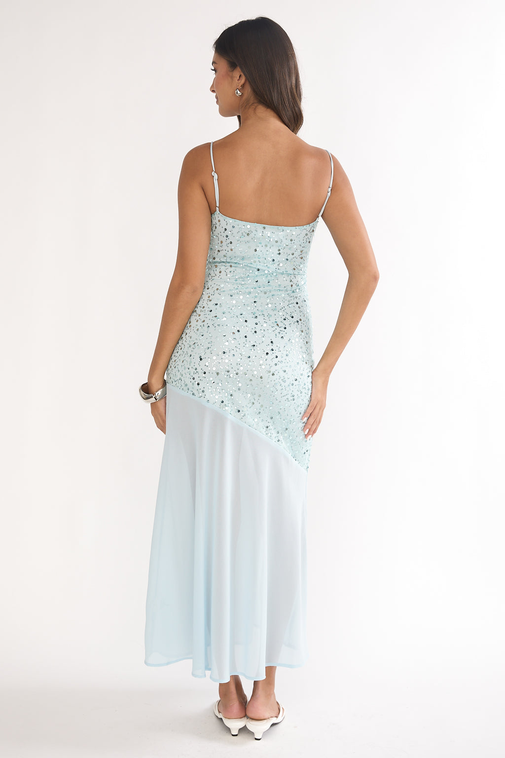 Gilded Dream Chiffon Hem Maxi Dress Sequin Sage by Selfie Leslie