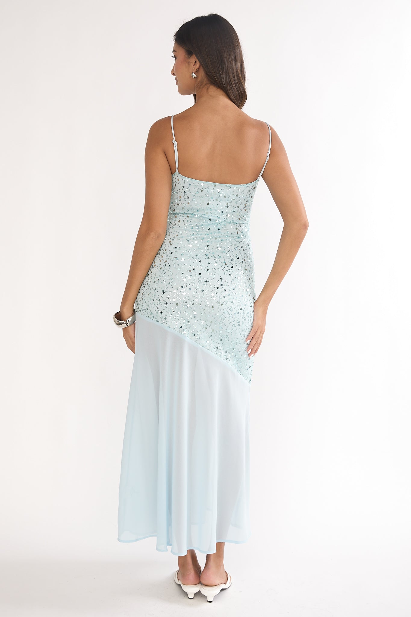 Gilded Dream Chiffon Hem Maxi Dress Sequin Sage by Selfie Leslie