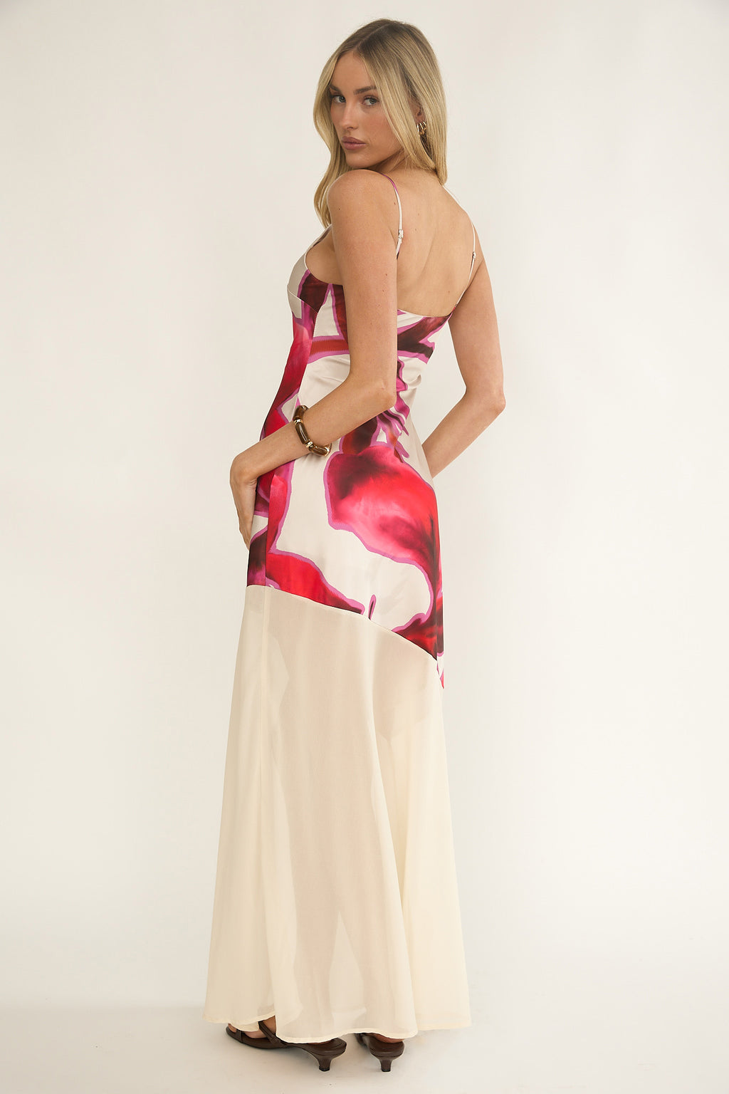 Gilded Dream Chiffon Hem Maxi Dress Print Beige by Selfie Leslie