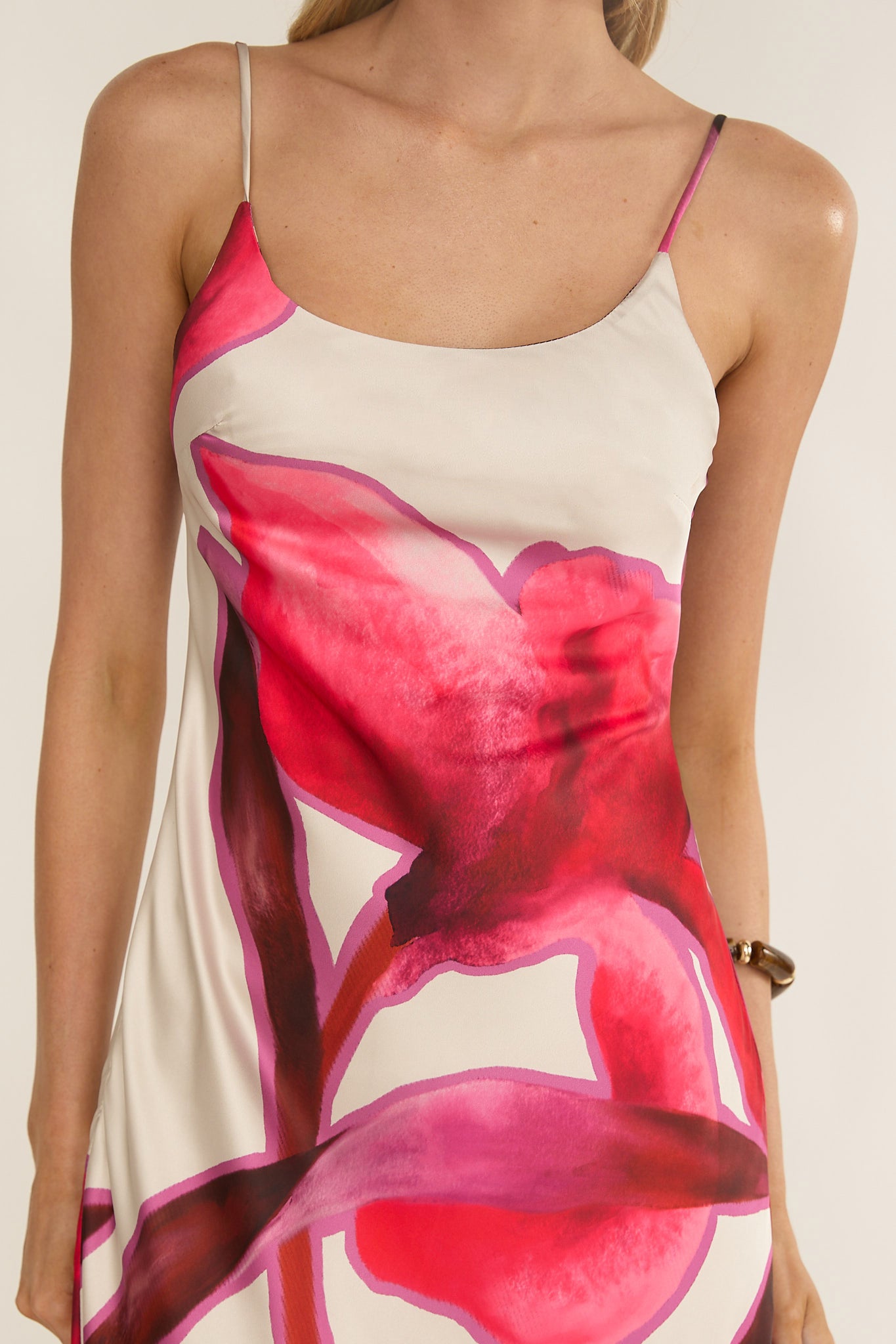 Gilded Dream Chiffon Hem Maxi Dress Print Beige by Selfie Leslie