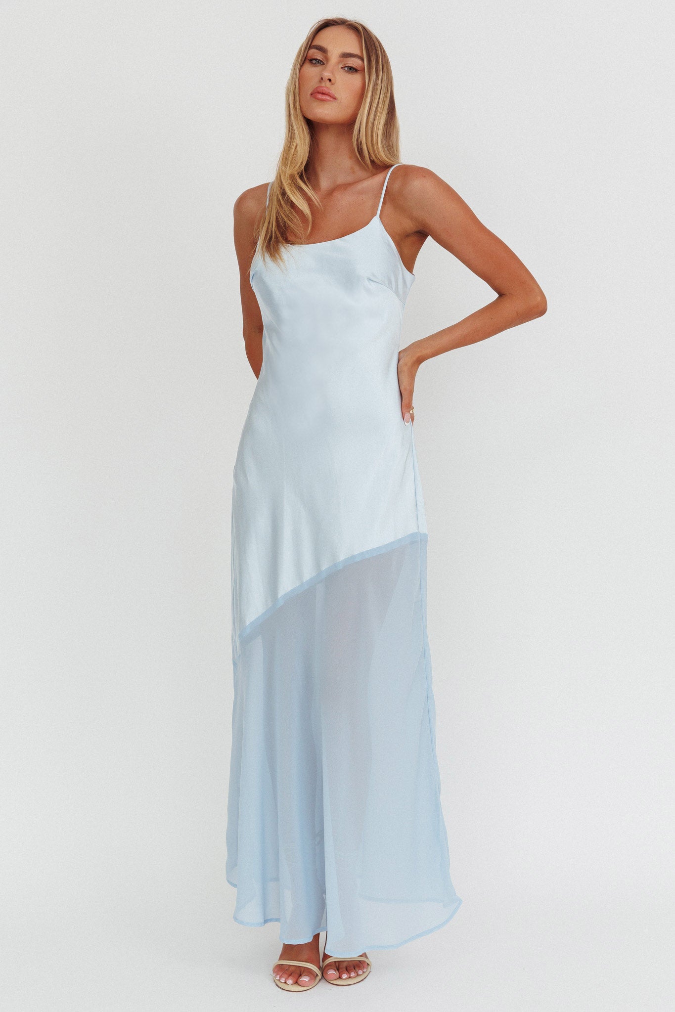 Gilded Dream Chiffon Hem Maxi Dress Baby Blue by Selfie Leslie