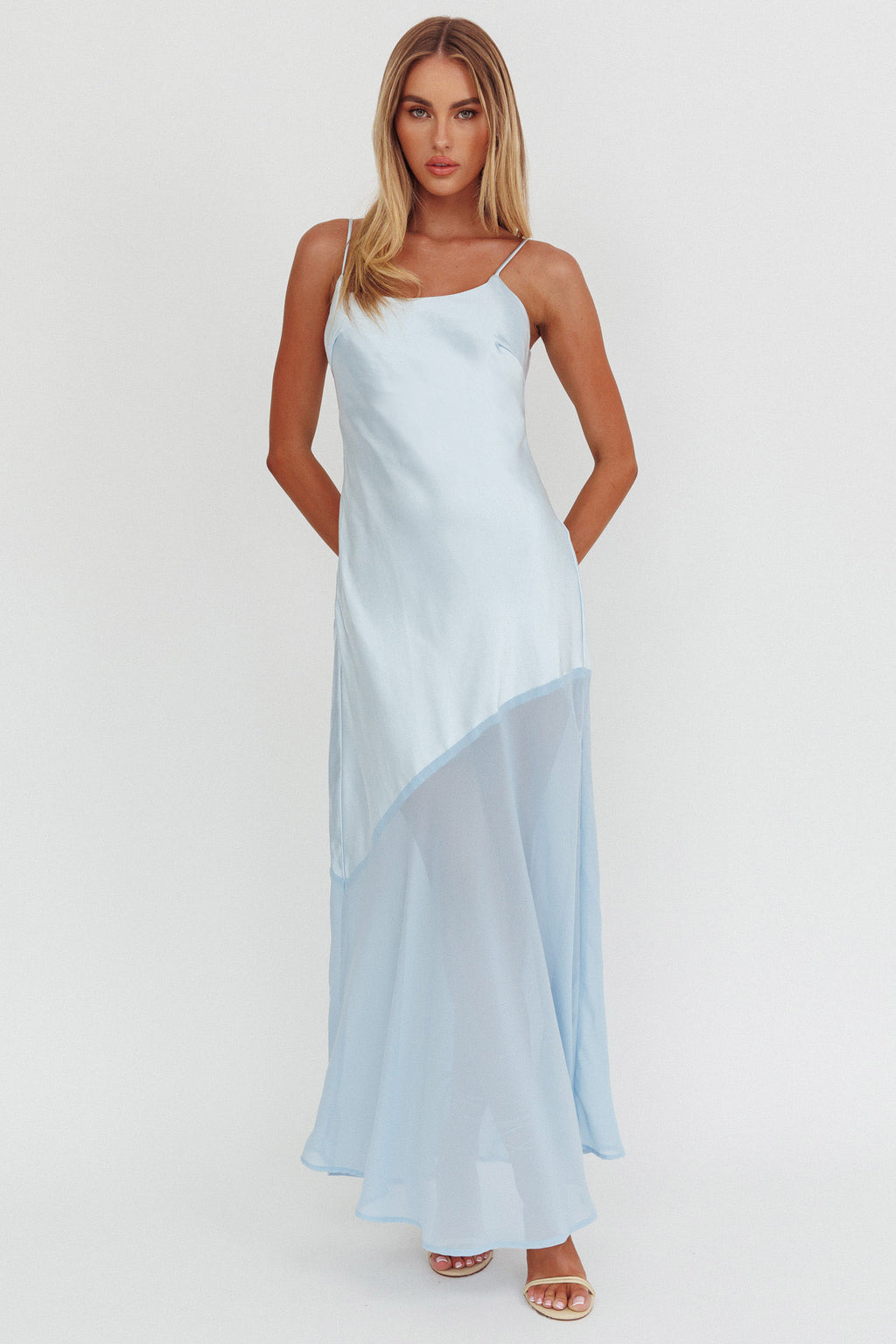 Gilded Dream Chiffon Hem Maxi Dress Baby Blue by Selfie Leslie