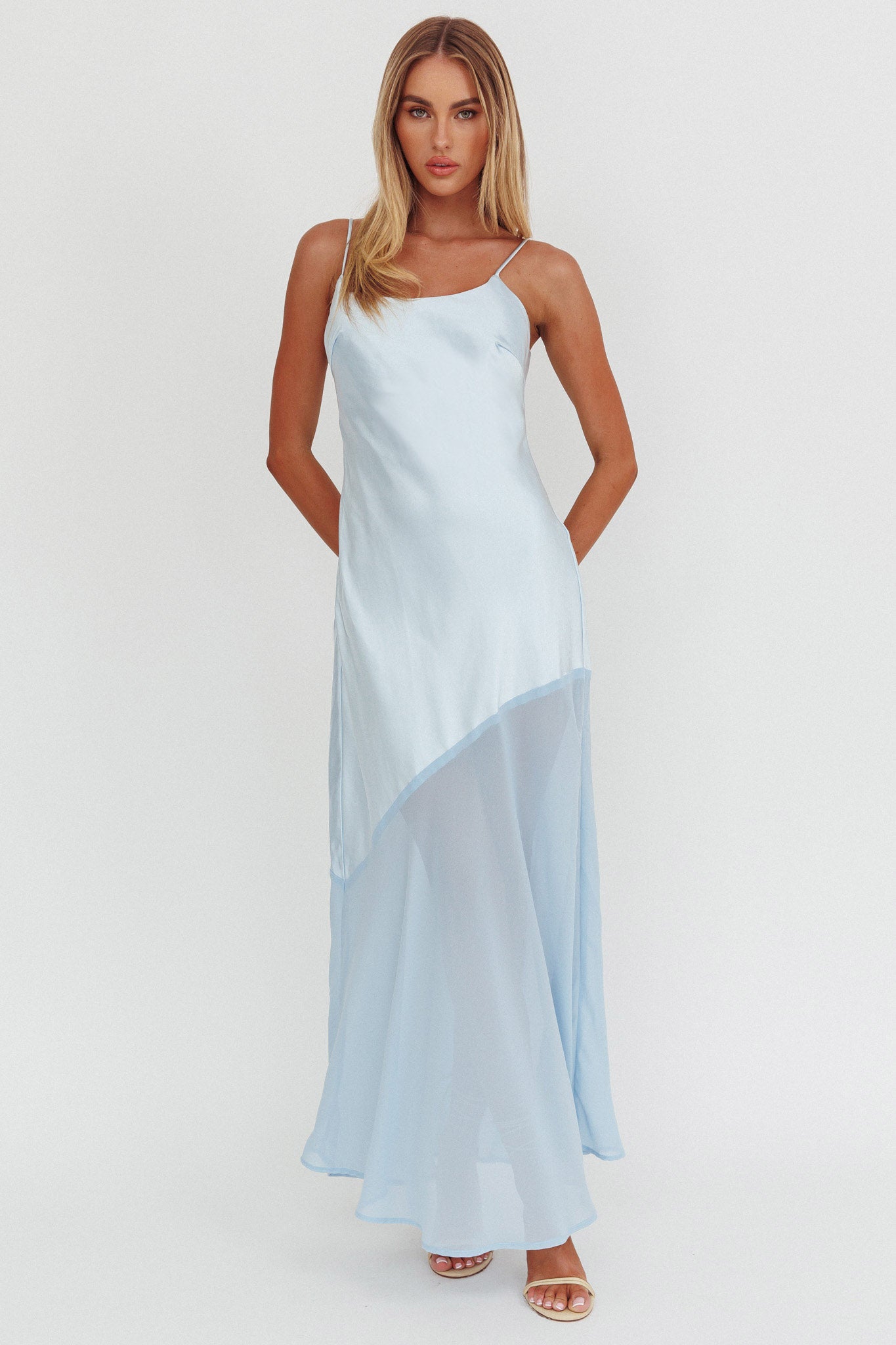 Gilded Dream Chiffon Hem Maxi Dress Baby Blue by Selfie Leslie