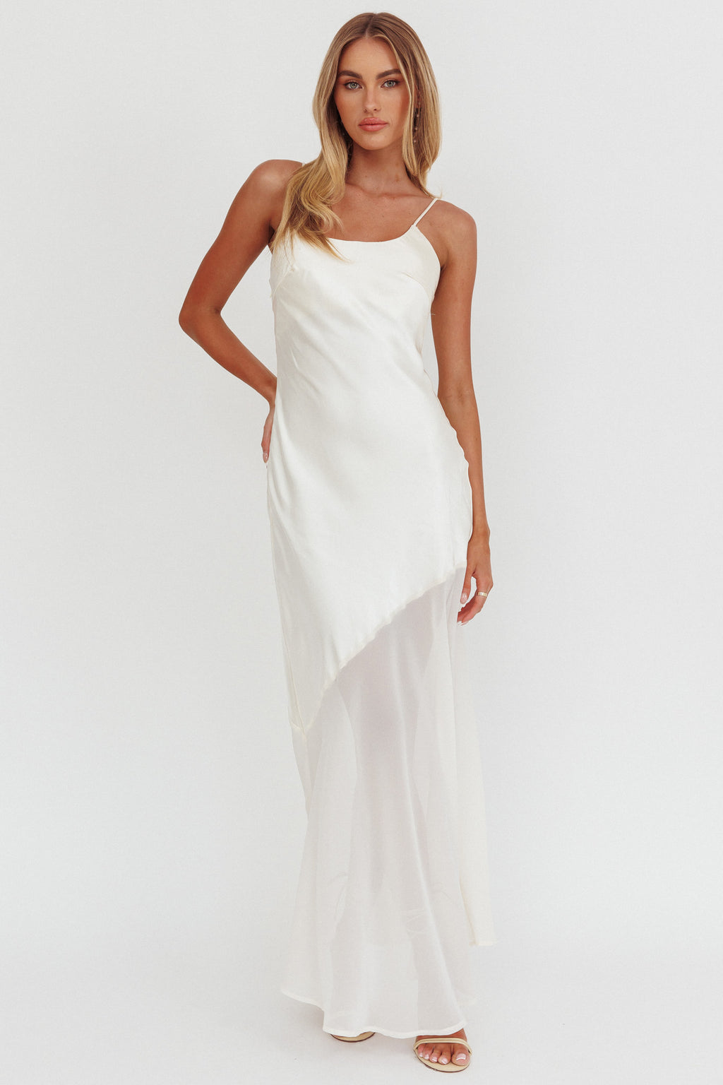 Gilded Dream Chiffon Hem Maxi Dress Oyster by Selfie Leslie