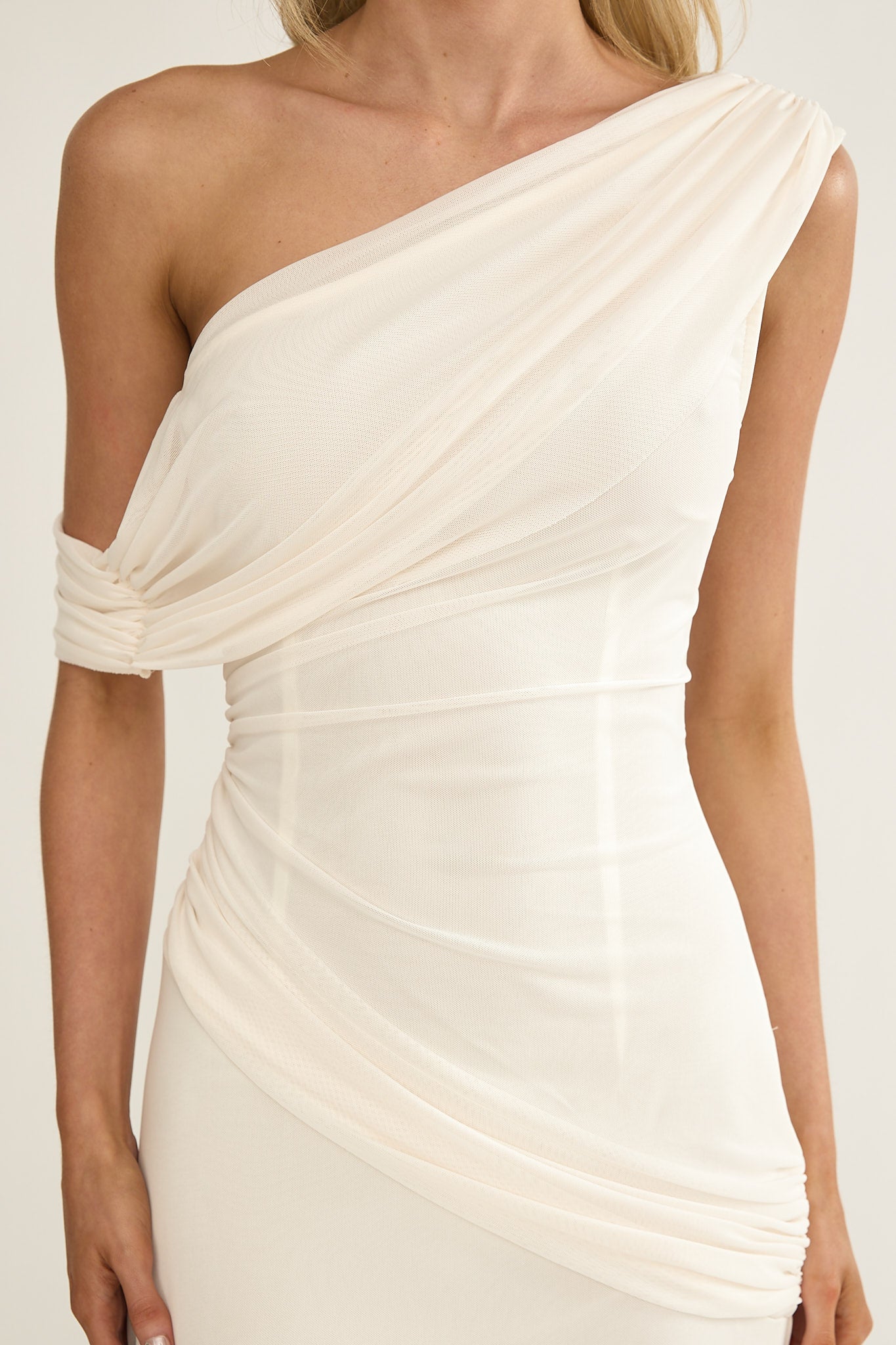 Anaisa Asymmetric Neckline Draped Maxi Dress Oyster - S Anaisa Asymmetric Neckline Draped Maxi Dress Oyster - S