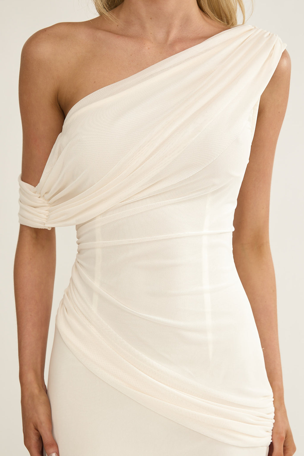 Anaisa Asymmetric Neckline Draped Maxi Dress Oyster - S Anaisa Asymmetric Neckline Draped Maxi Dress Oyster - S