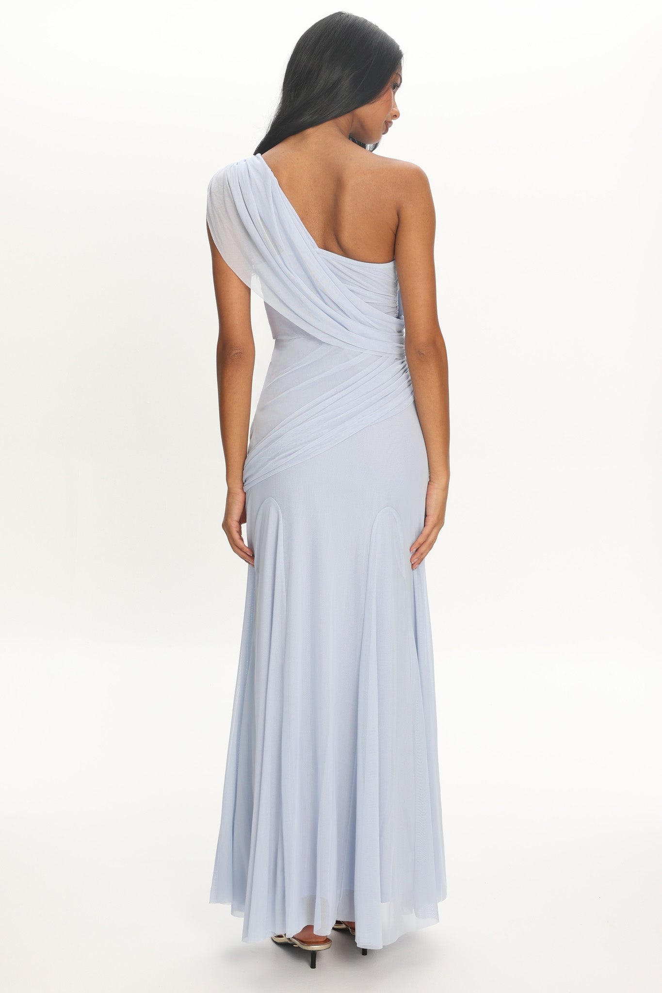 Anaisa Asymmetric Neckline Draped Maxi Dress Baby Blue