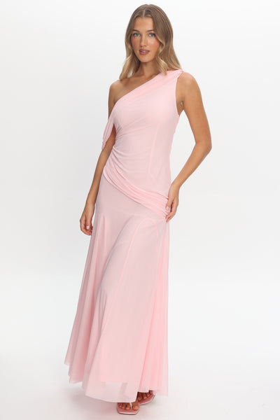 Shop the Anaisa Asymmetric Neckline Draped Maxi Dress Light Pink