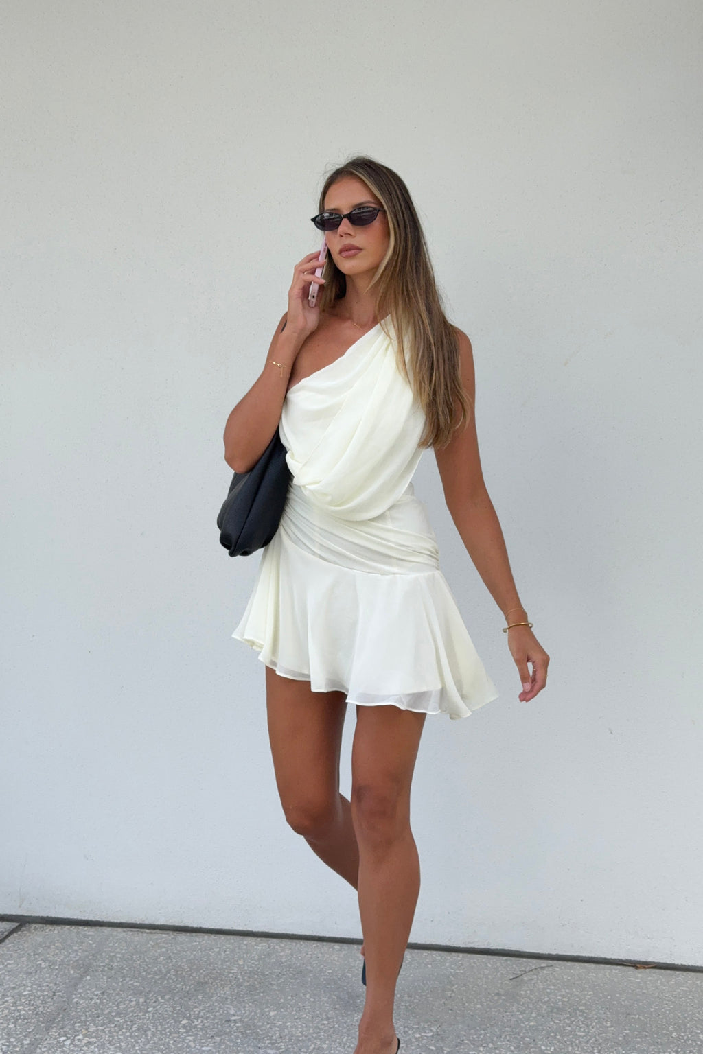 Anaisa One-Shoulder Draped Mini Dress Cream
