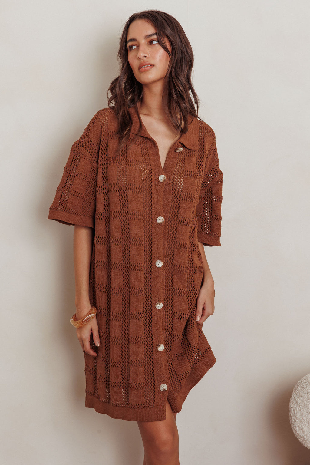 Best Friend Knit Shirt Dress Chocolate by Selfie Leslie