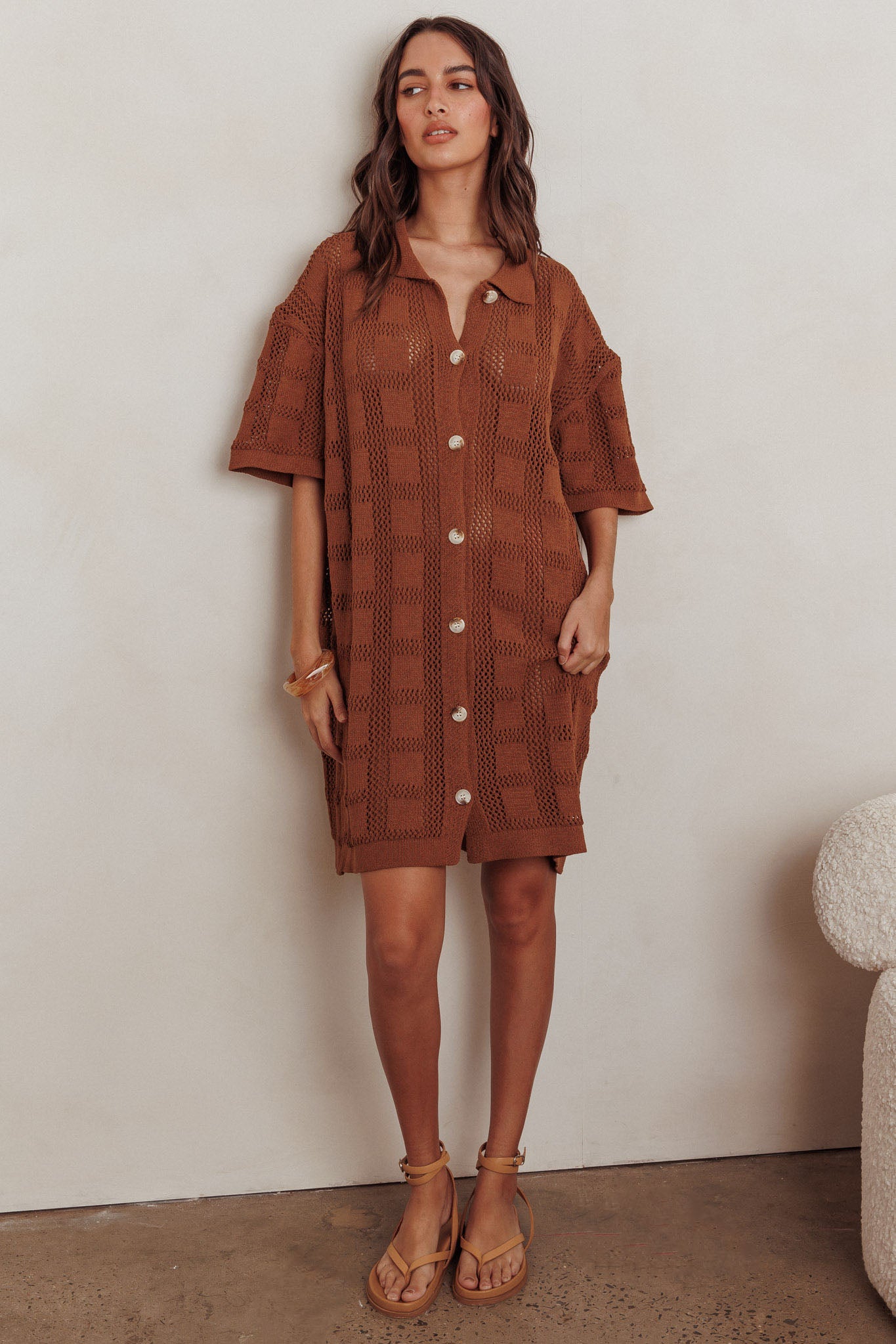 Best Friend Knit Shirt Dress Chocolate by Selfie Leslie