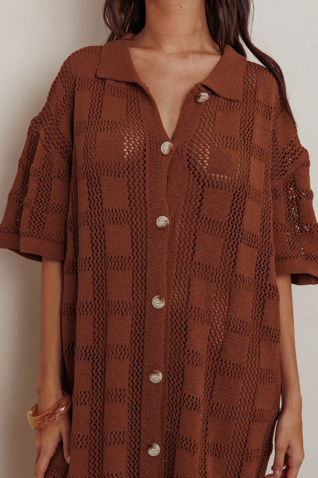 Best Friend Knit Shirt Dress Chocolate by Selfie Leslie