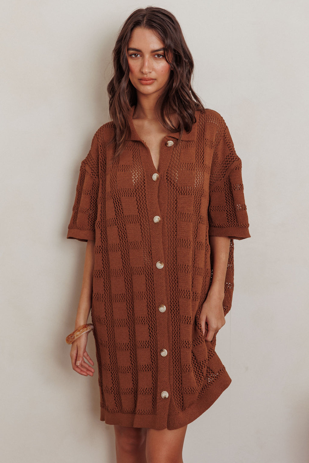 Best Friend Knit Shirt Dress Chocolate by Selfie Leslie