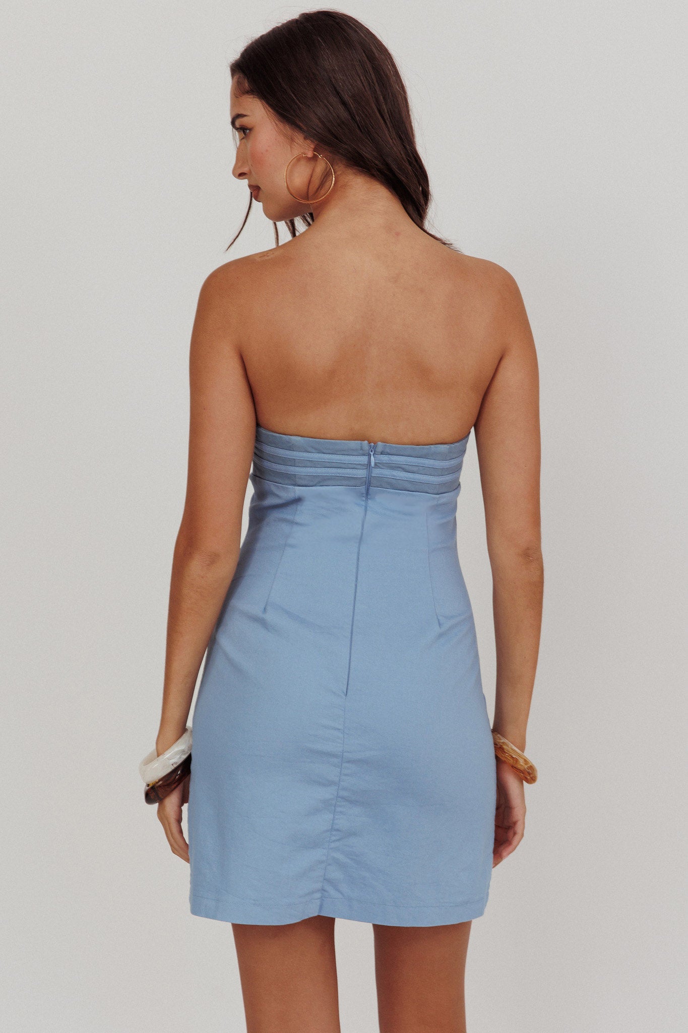 Caffeine Bow Detail Strapless Mini Dress Denim by Selfie Leslie